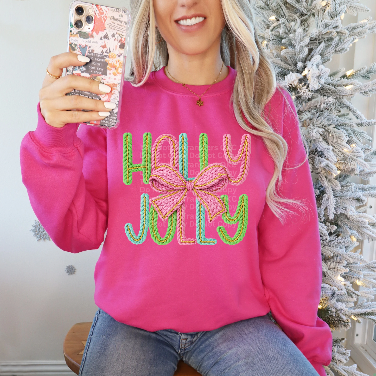 Holly Jolly Faux Yarn DTF Transfer