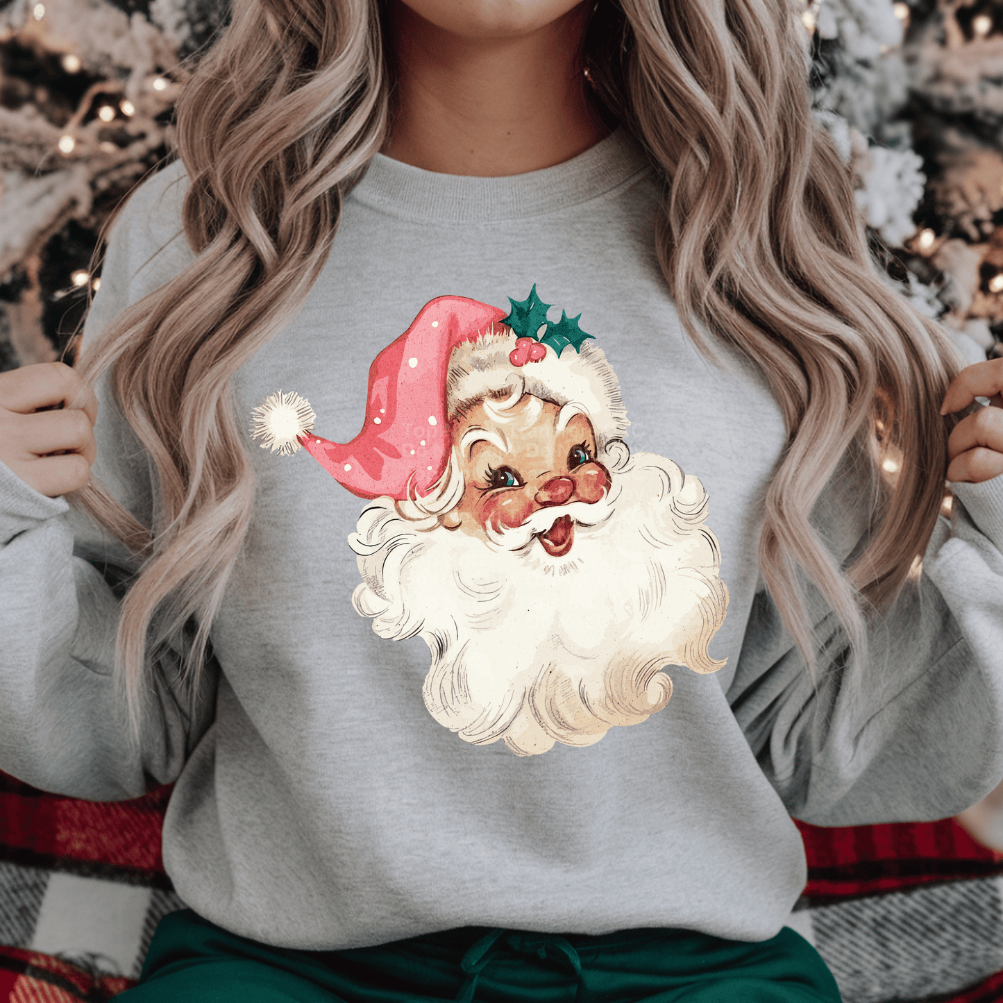 Vintage Santa Pink Hat DTF Transfer