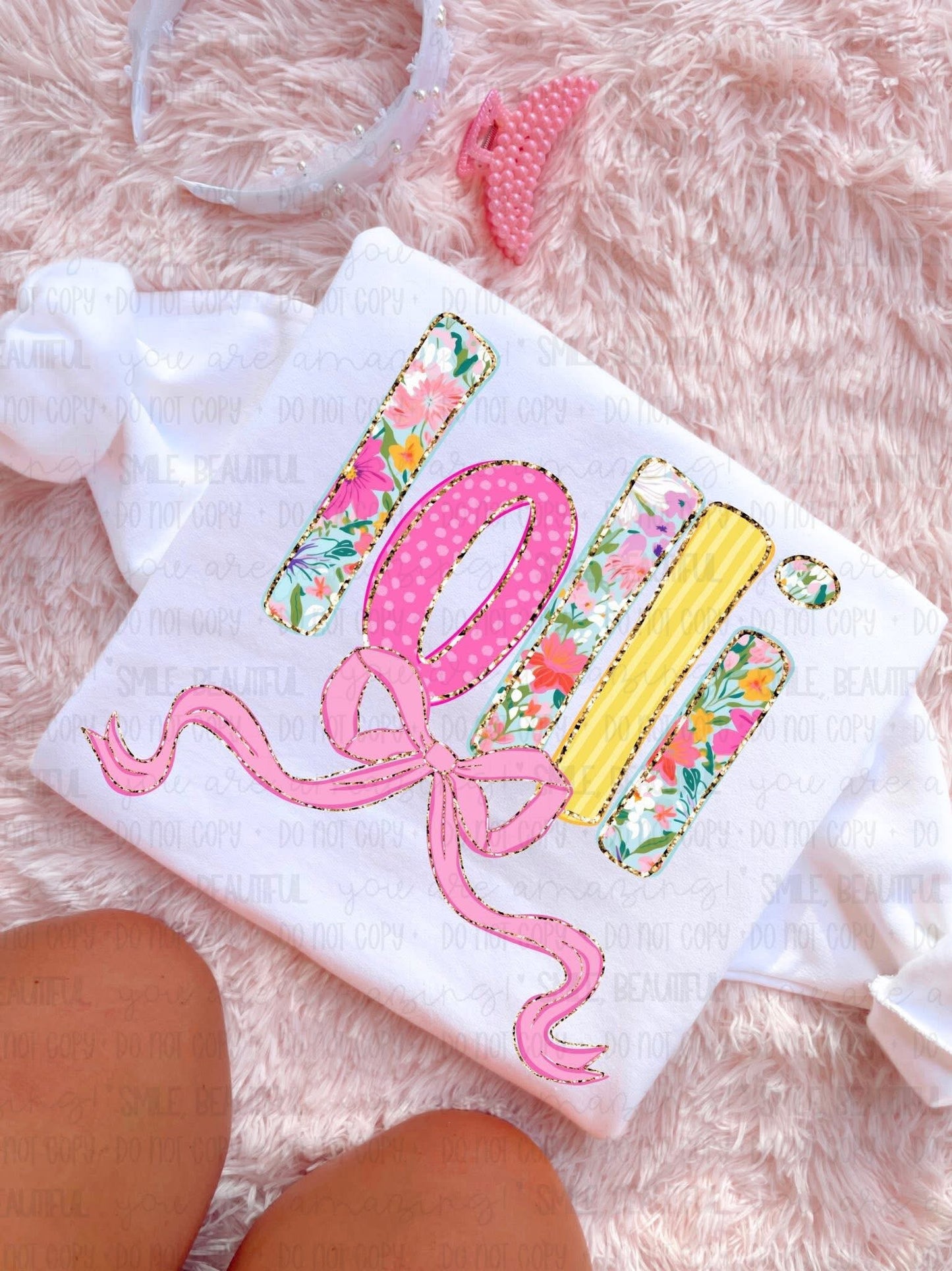 Lolli Floral w/ gold details & bow DTF Transfer