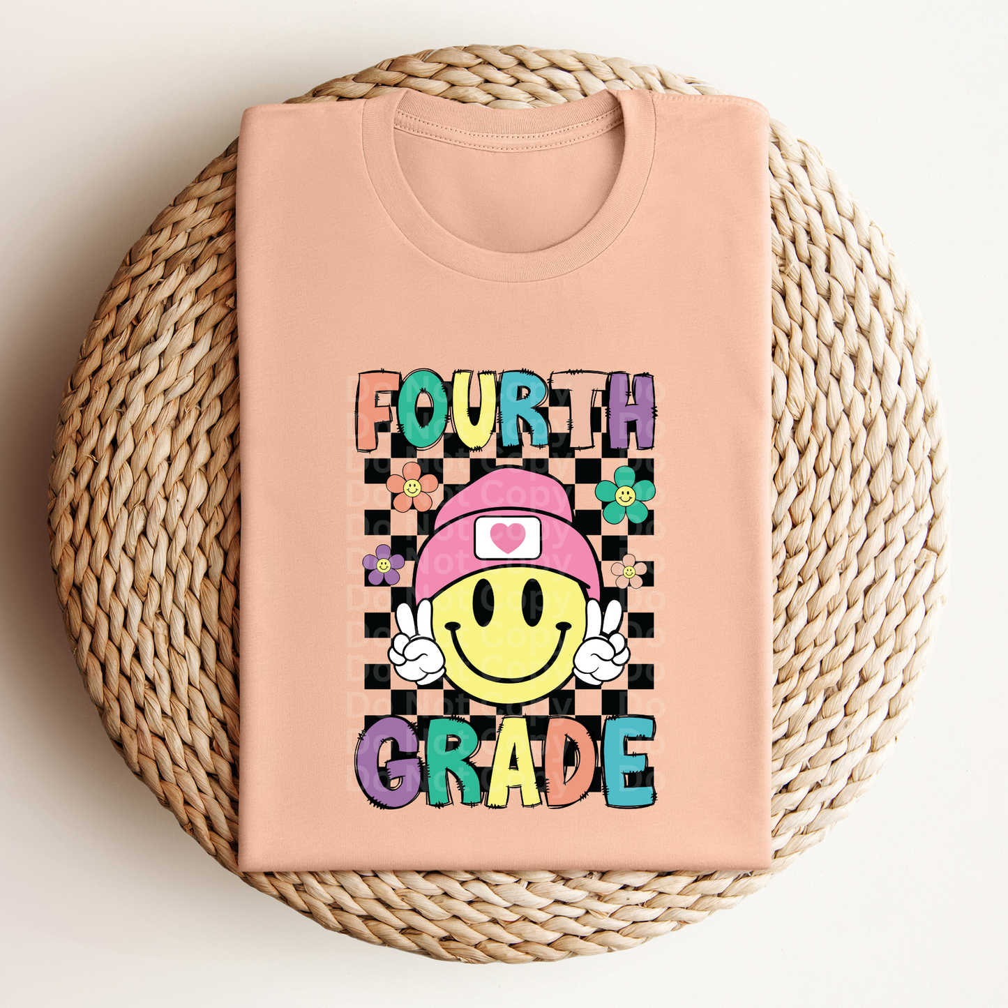 Fourth Grade Smiley Checkered with flowers DTF Transfer