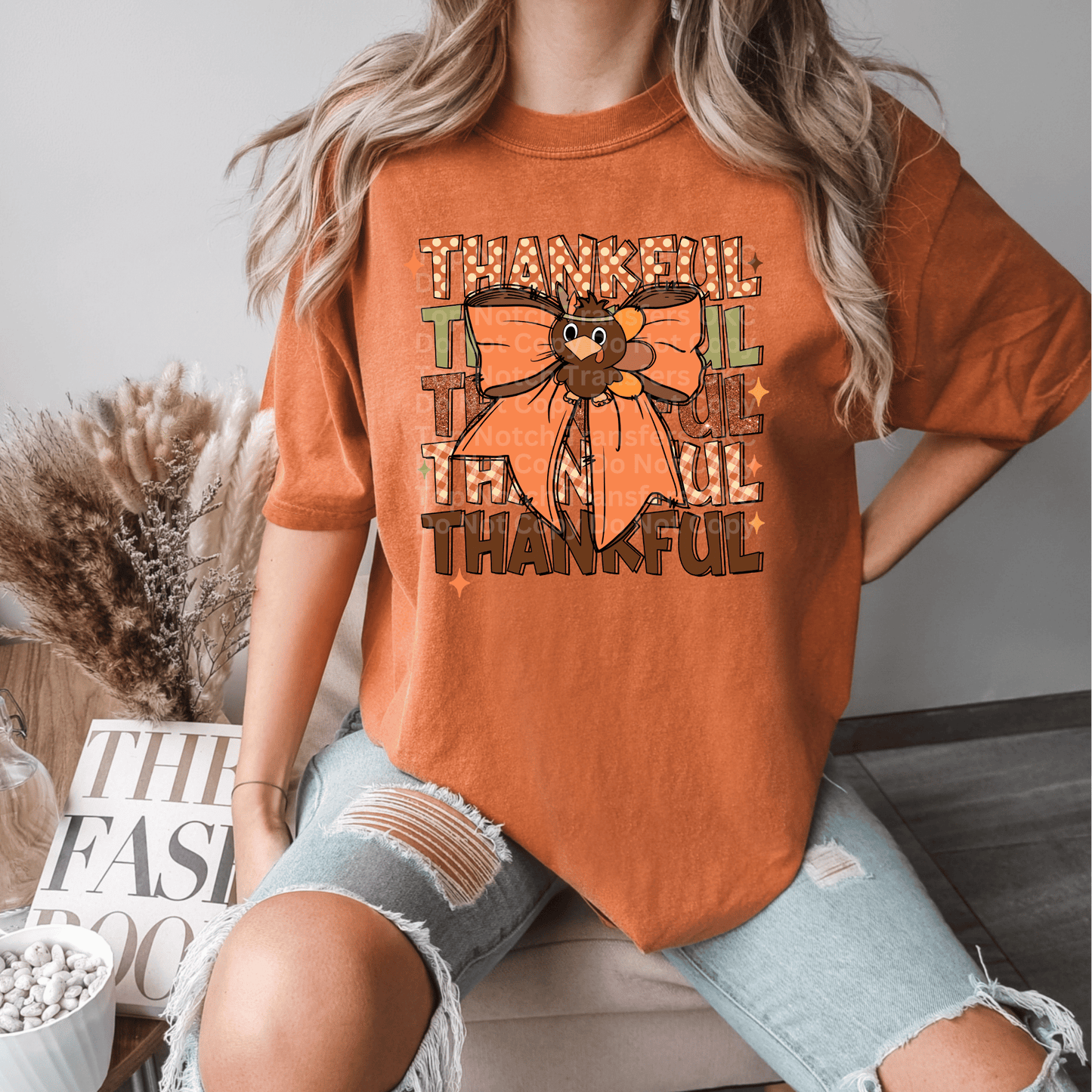 Thankful Stacked Turkey Bow DTF Transfer
