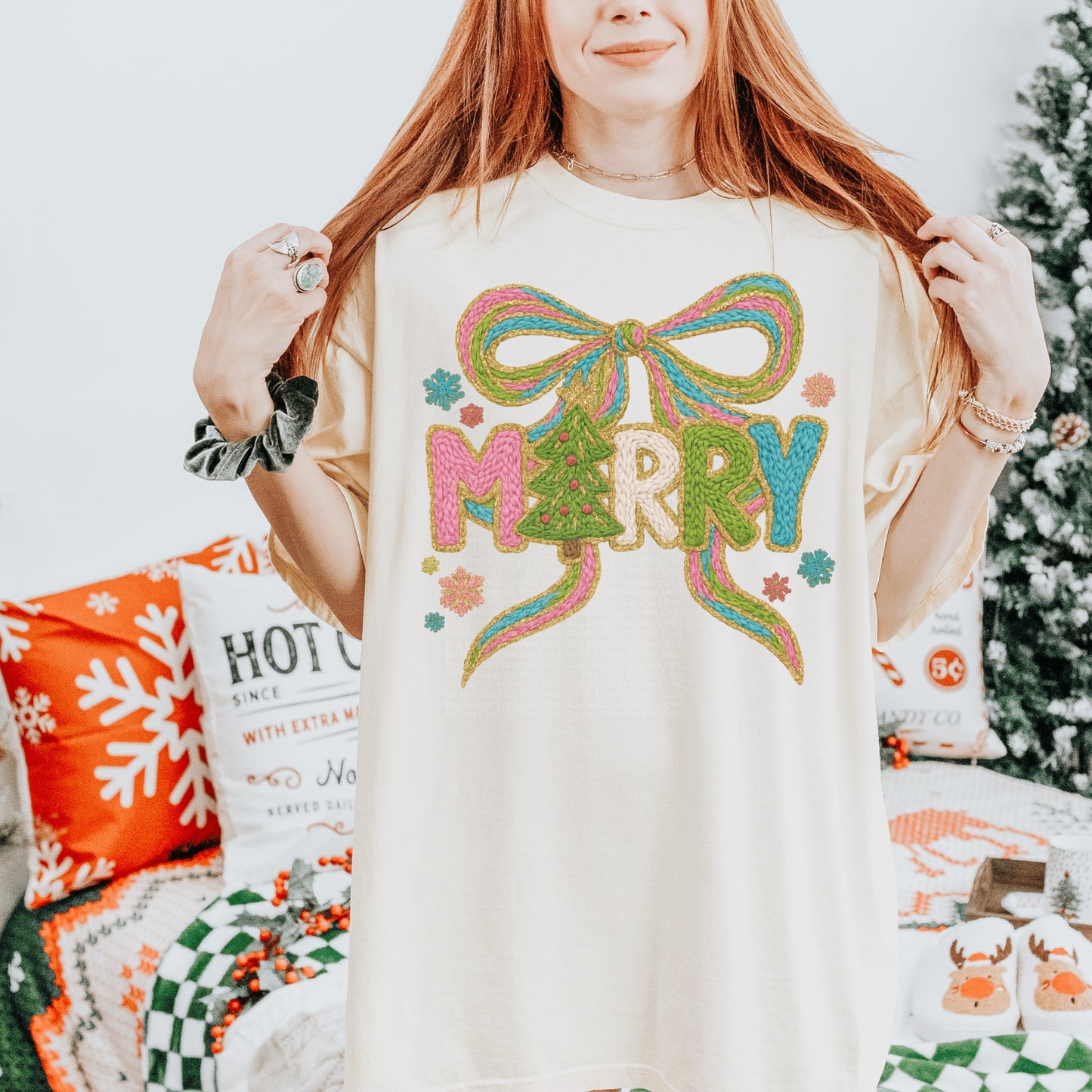 RTS ADULT Merry Faux Yarn Bow DTF Transfer