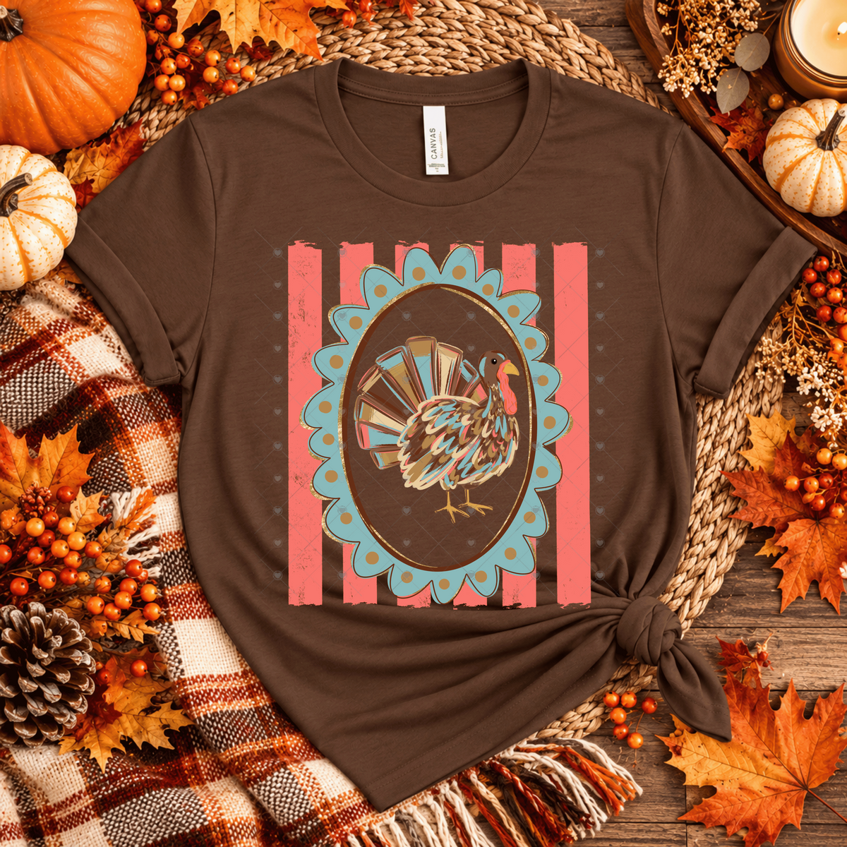 Framed Turkey w/ Stripes DTF Transfer