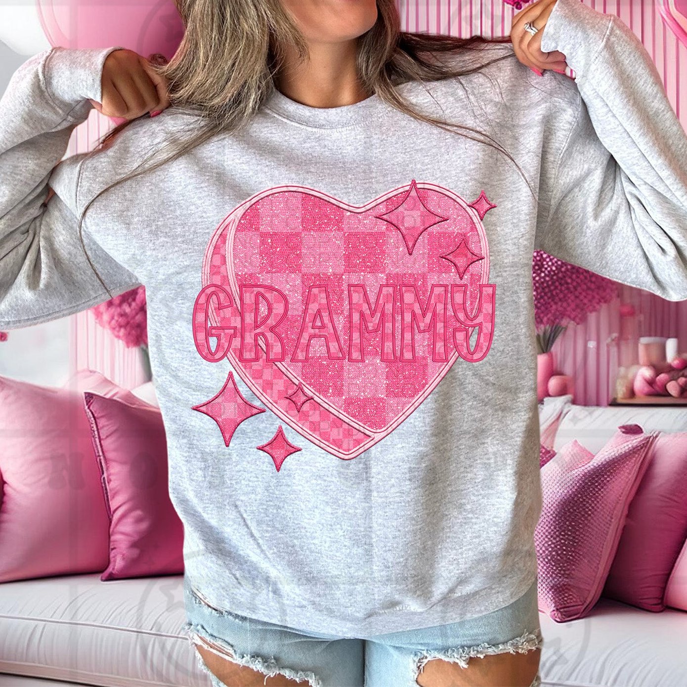 Grammy - Pink Checkered Heart DTF Transfer
