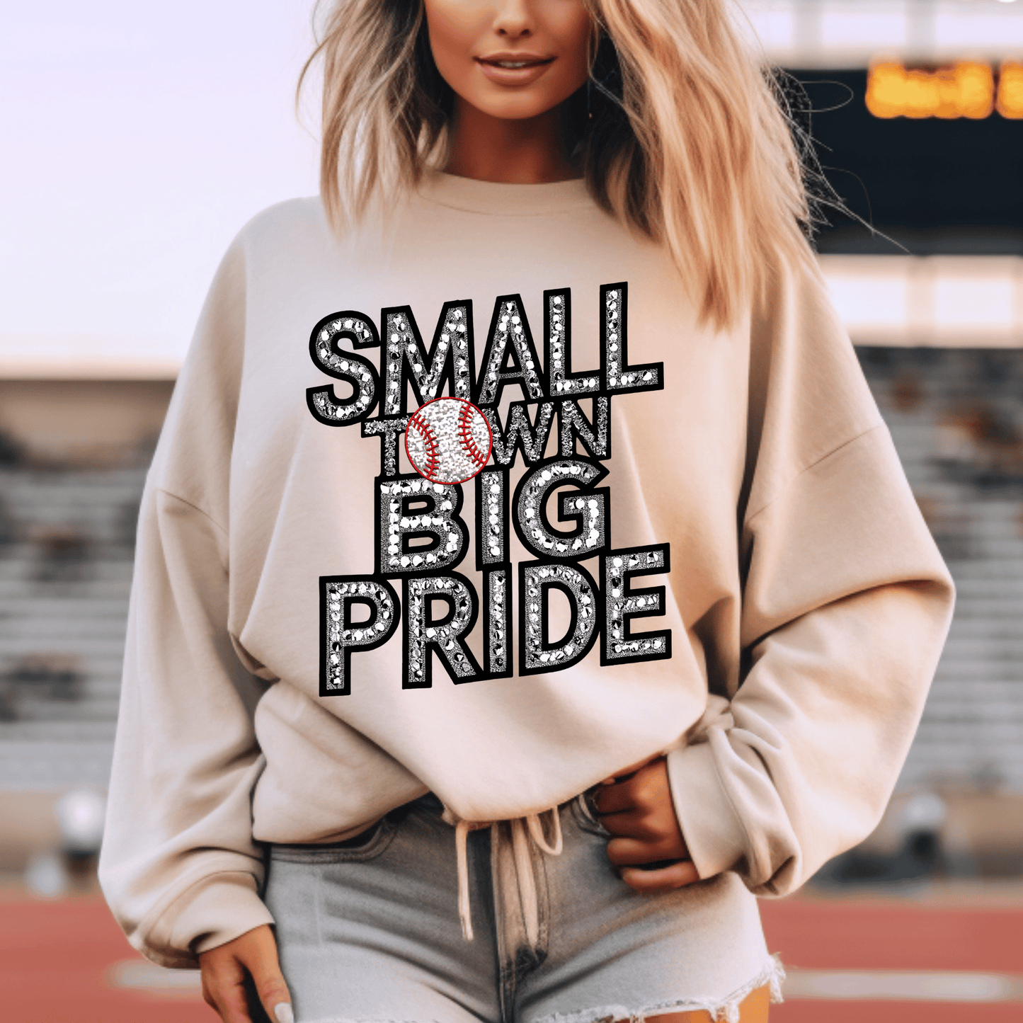*Faux Rhinestone Baseball Small Town Big Pride DTF Transfer