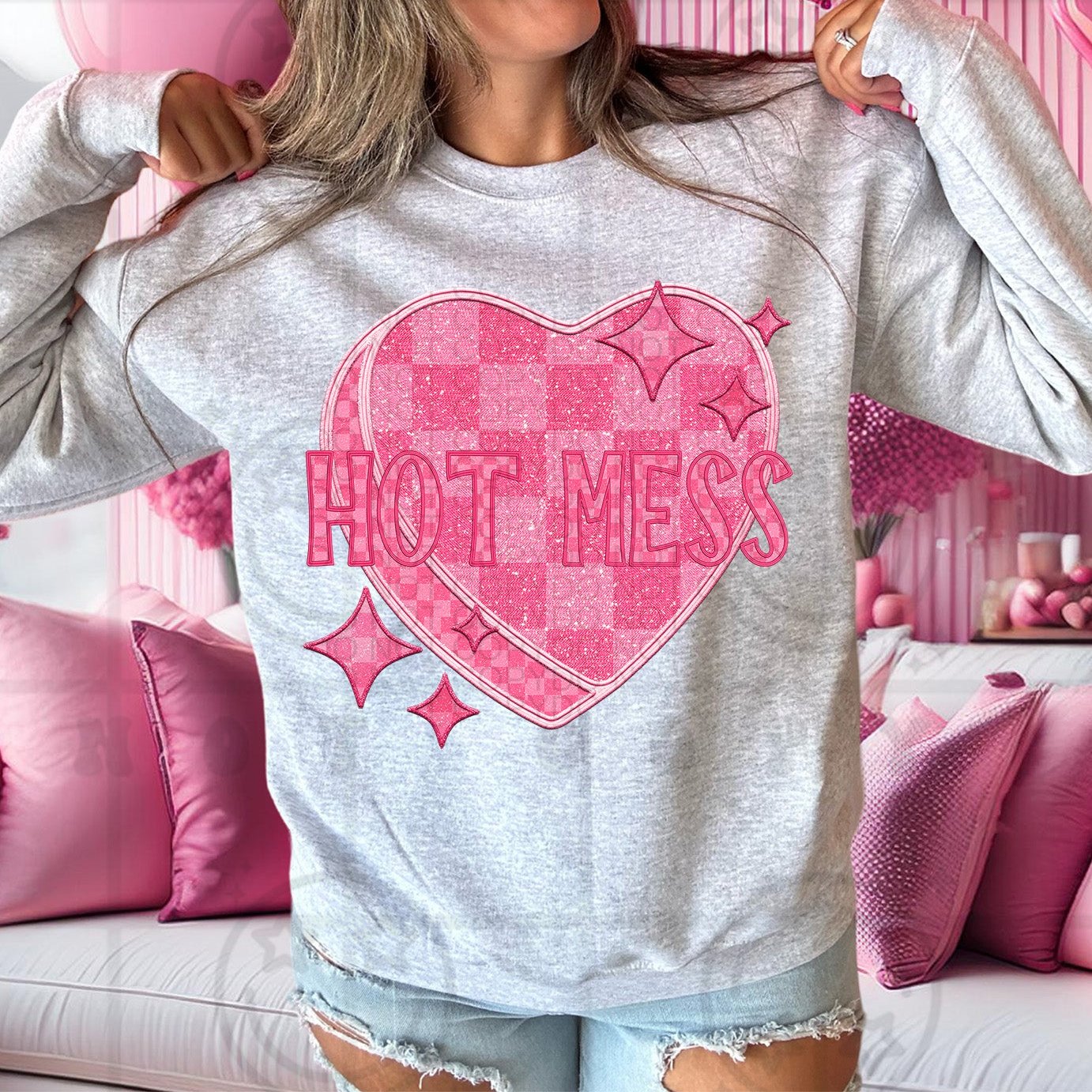 Hot Mess - Pink Checkered Heart DTF Transfer