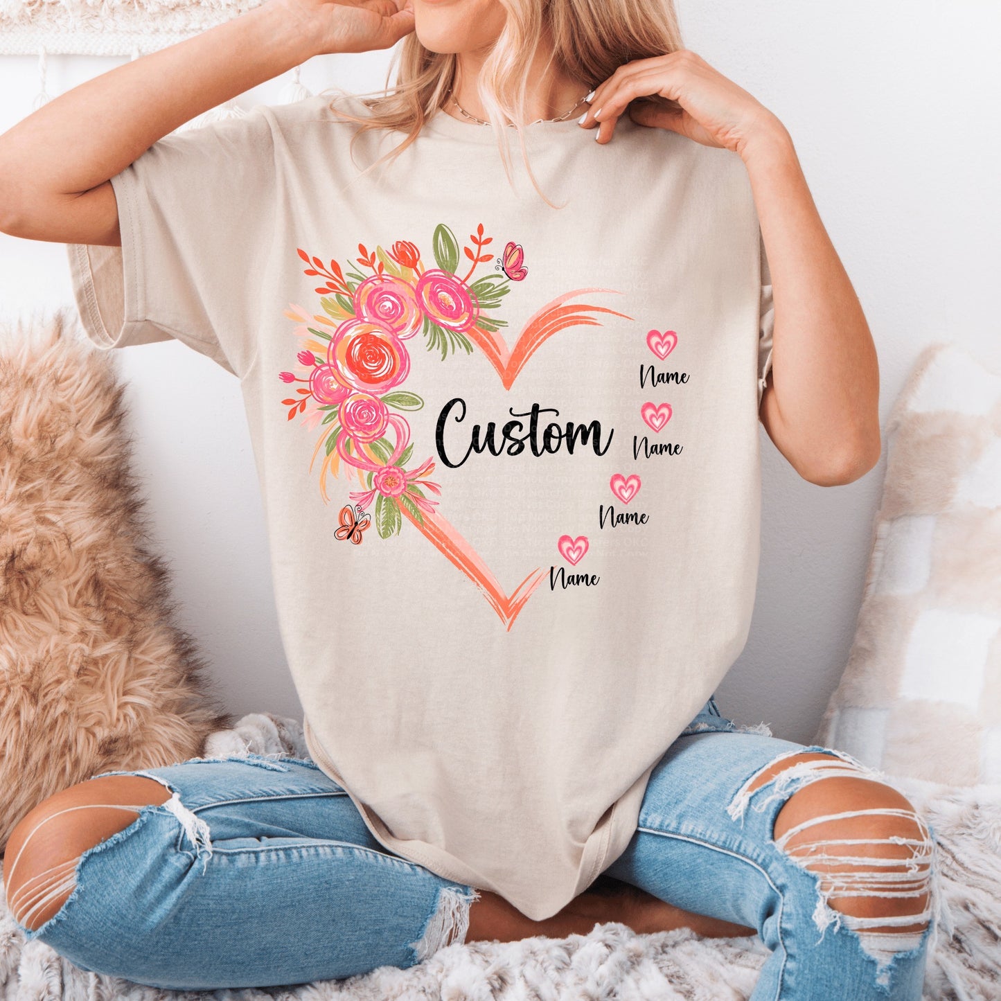 Custom Floral Heart w/ names *Custom- leave names in checkout notes*