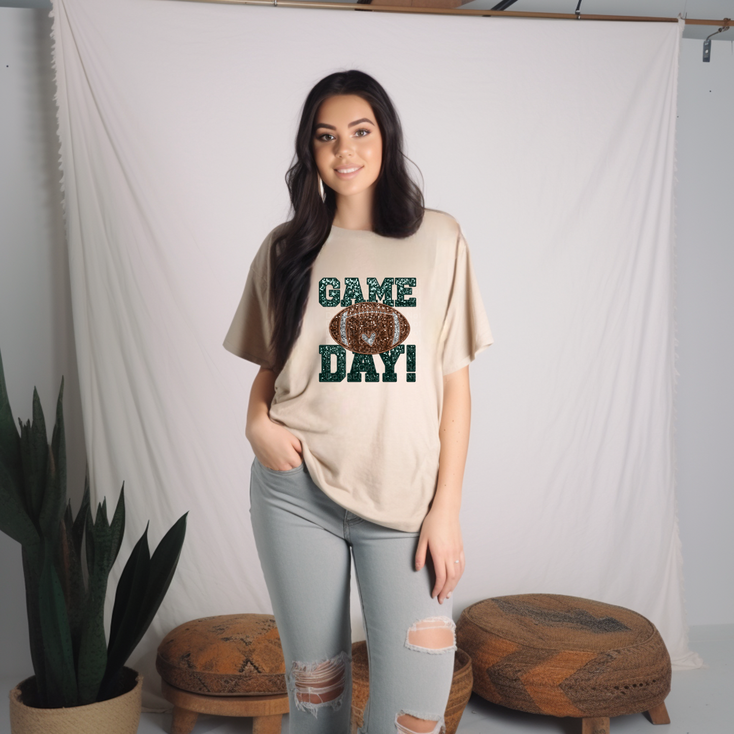 Green Game Day Football Faux Sequin DTF Transfer