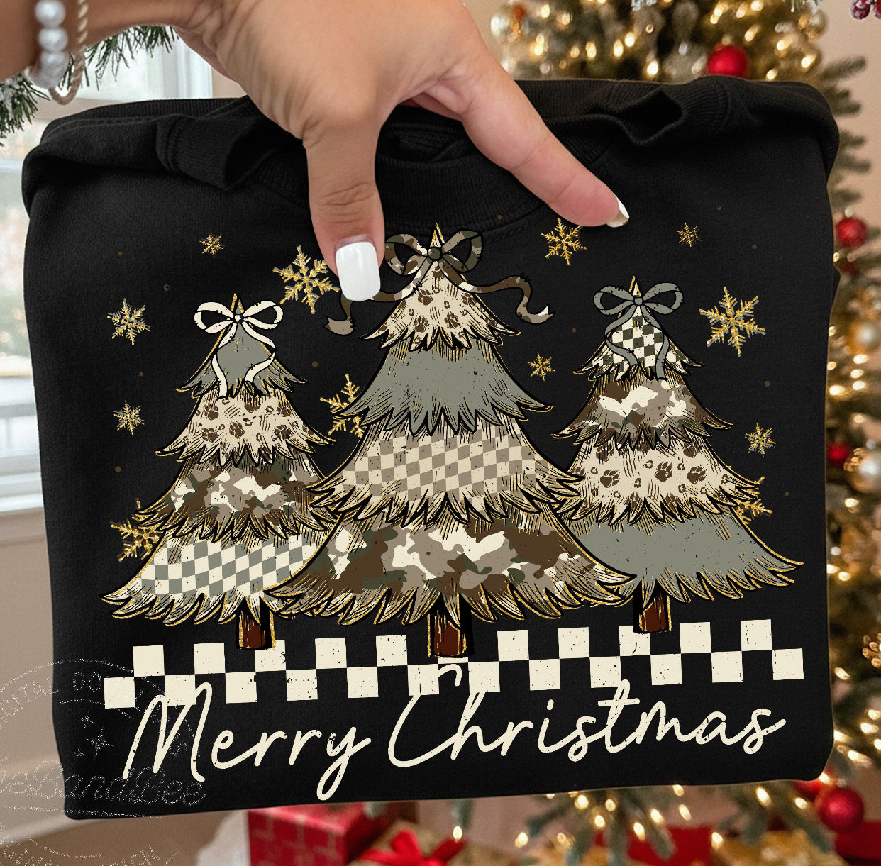 Merry Christmas Patterned Trees DTF Transfer