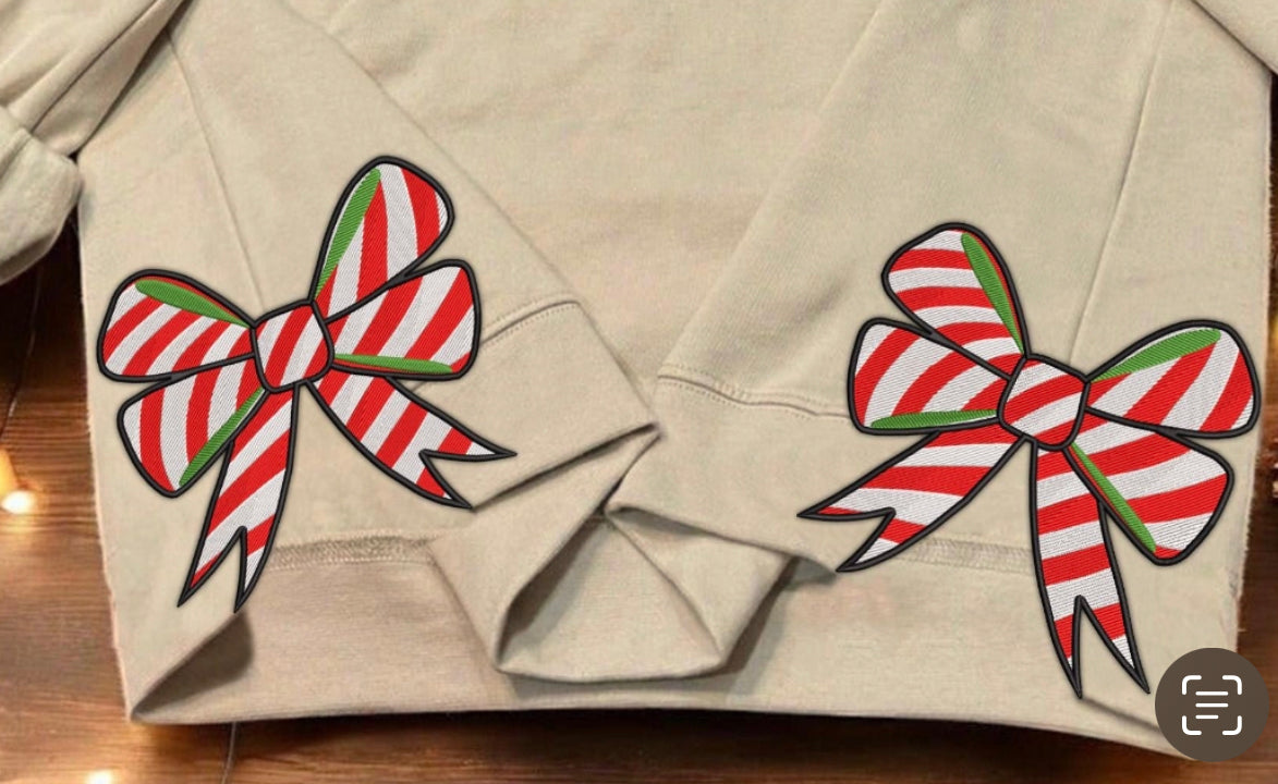Red & White Striped Faux embroidered Side Slit Bow DTF Transfer