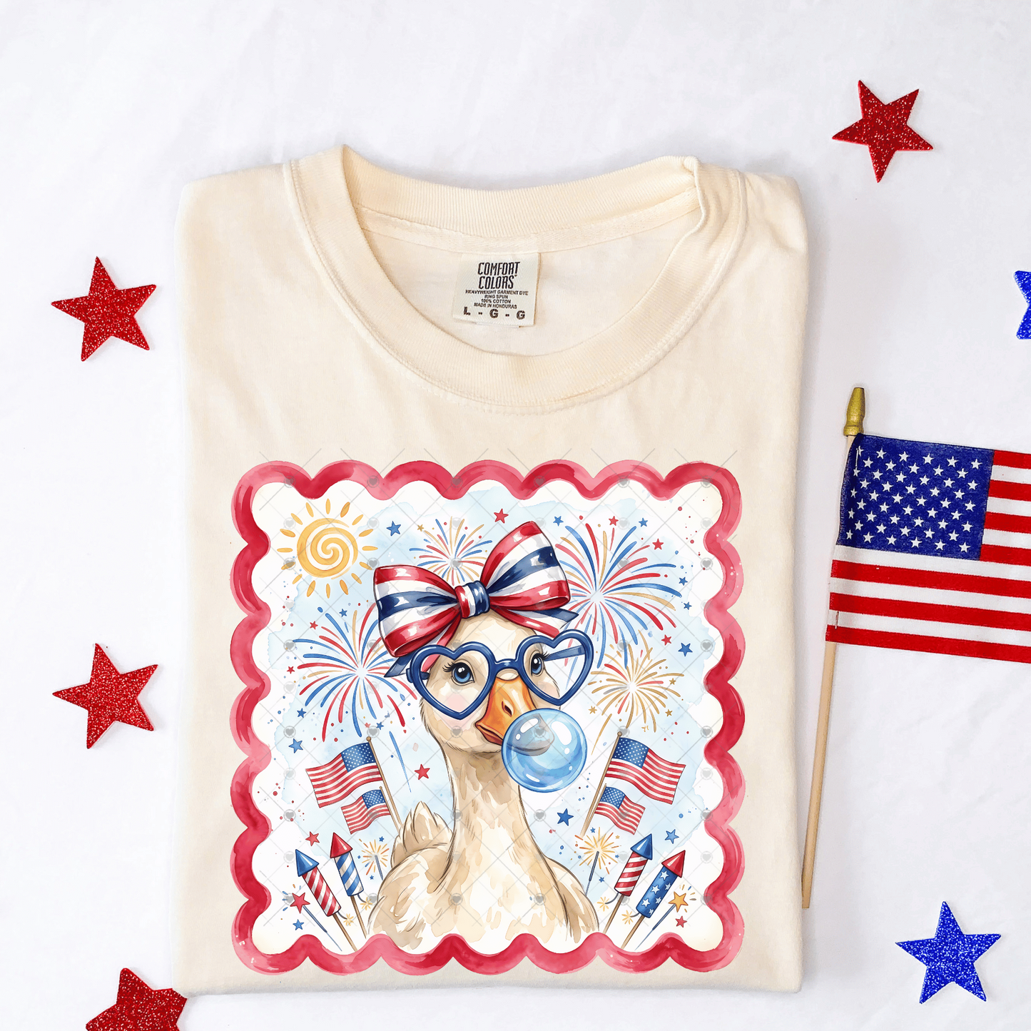 Patriotic Goose Blowing Bubble DTF Transfer