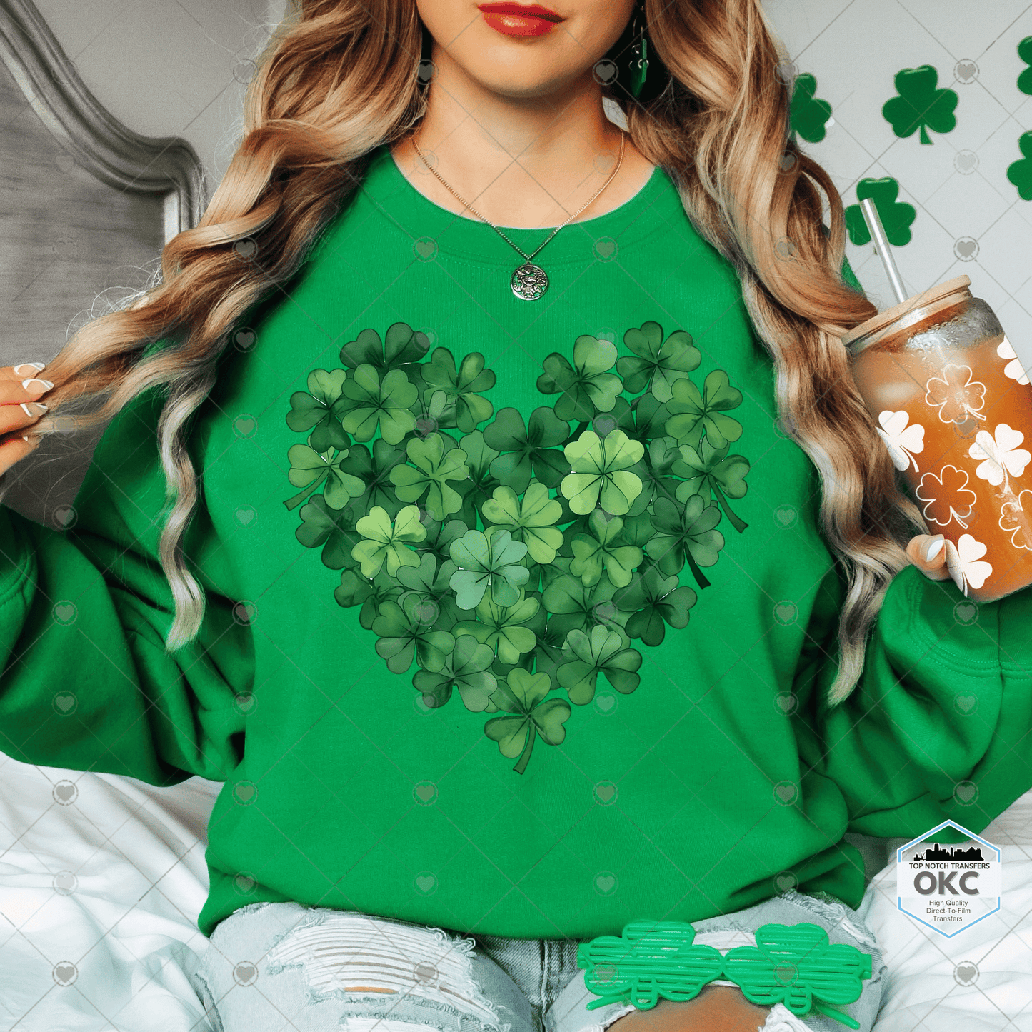 Clover Shamrock Heart DTF Transfer