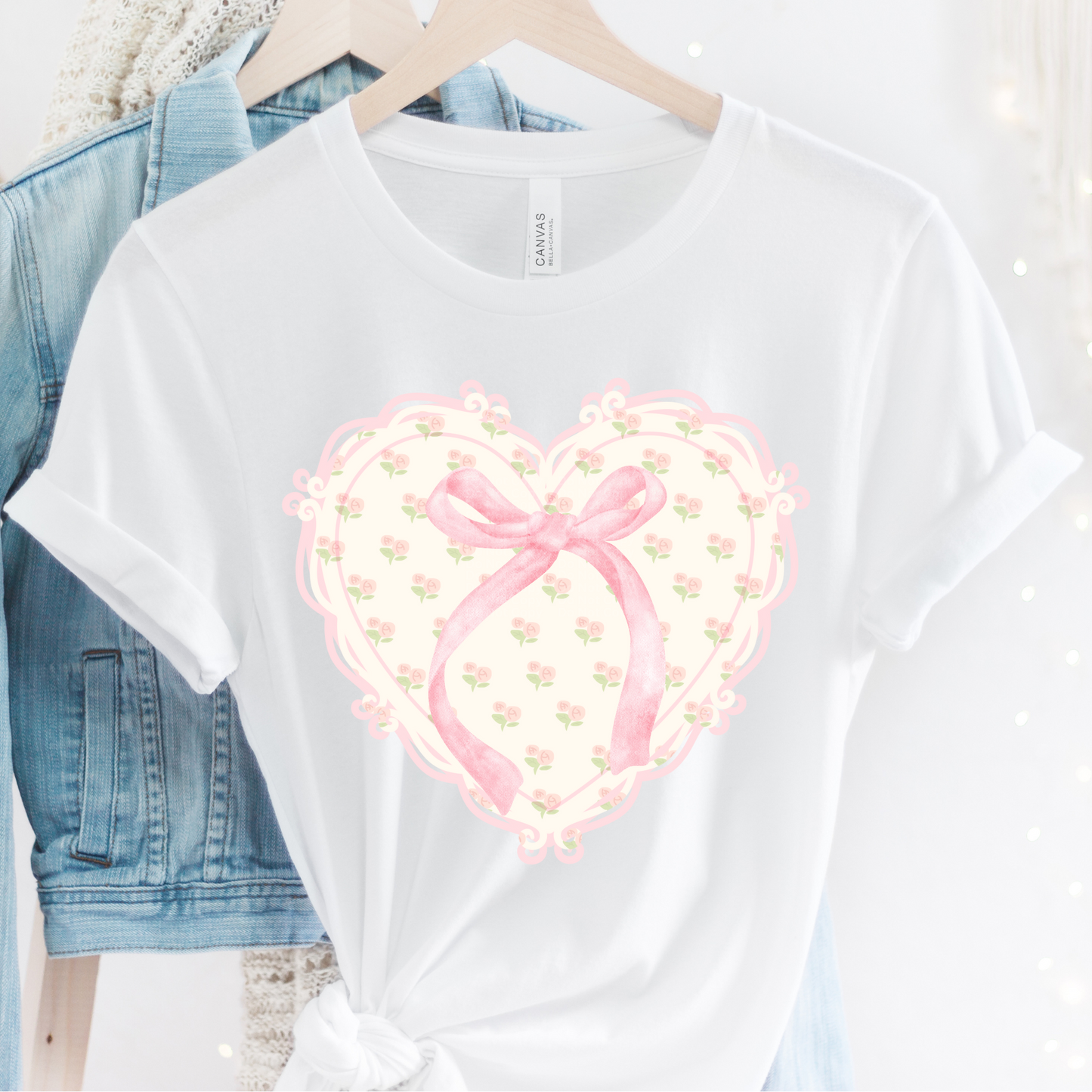 Floral Heart with Bow DTF Transfer