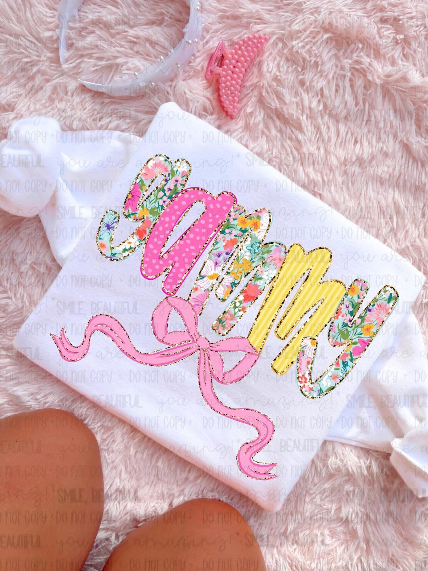 Gammy Floral w/ gold details & bow DTF Transfer