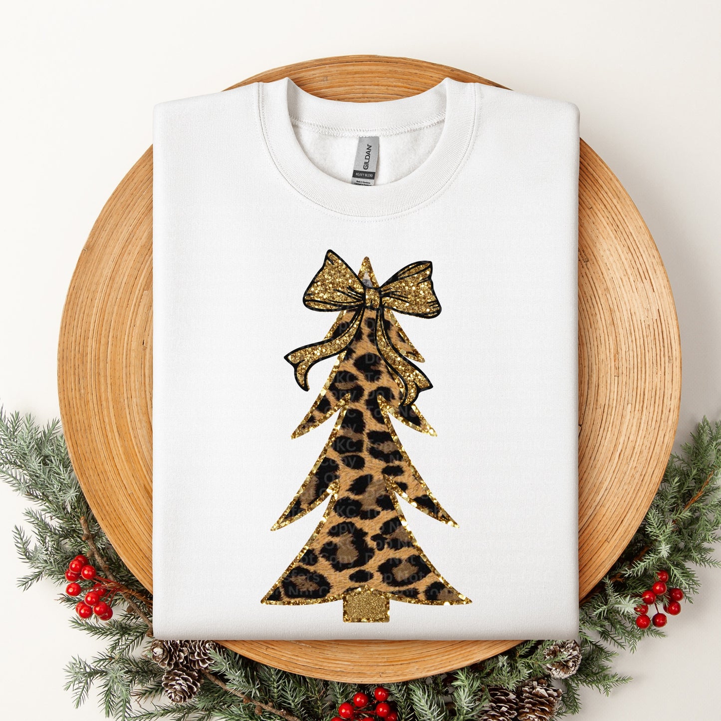 Cheetah Christmas Tree with Gold Bow DTF Transfer