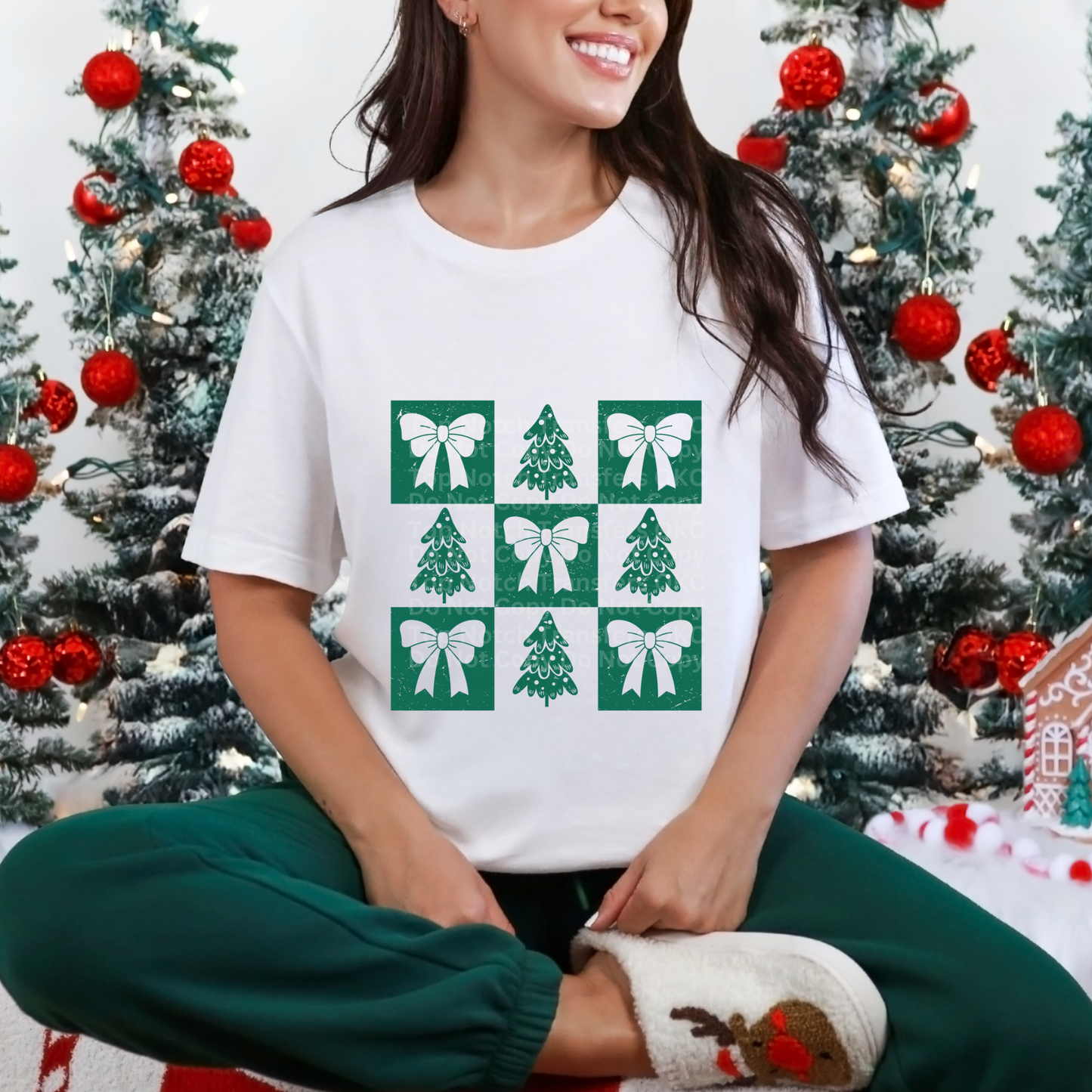 Vintage Christmas Tree Bow Coquette DTF Transfer