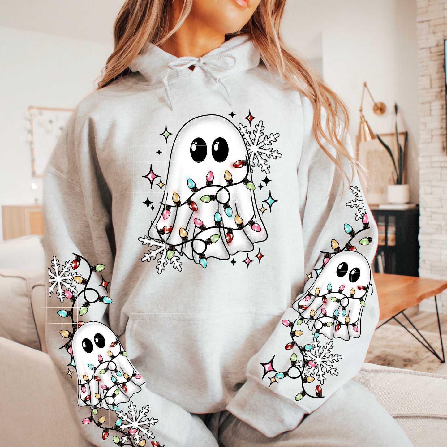 Ghost Wrapped in Lights *Optional long sleeve design* DTF Transfer