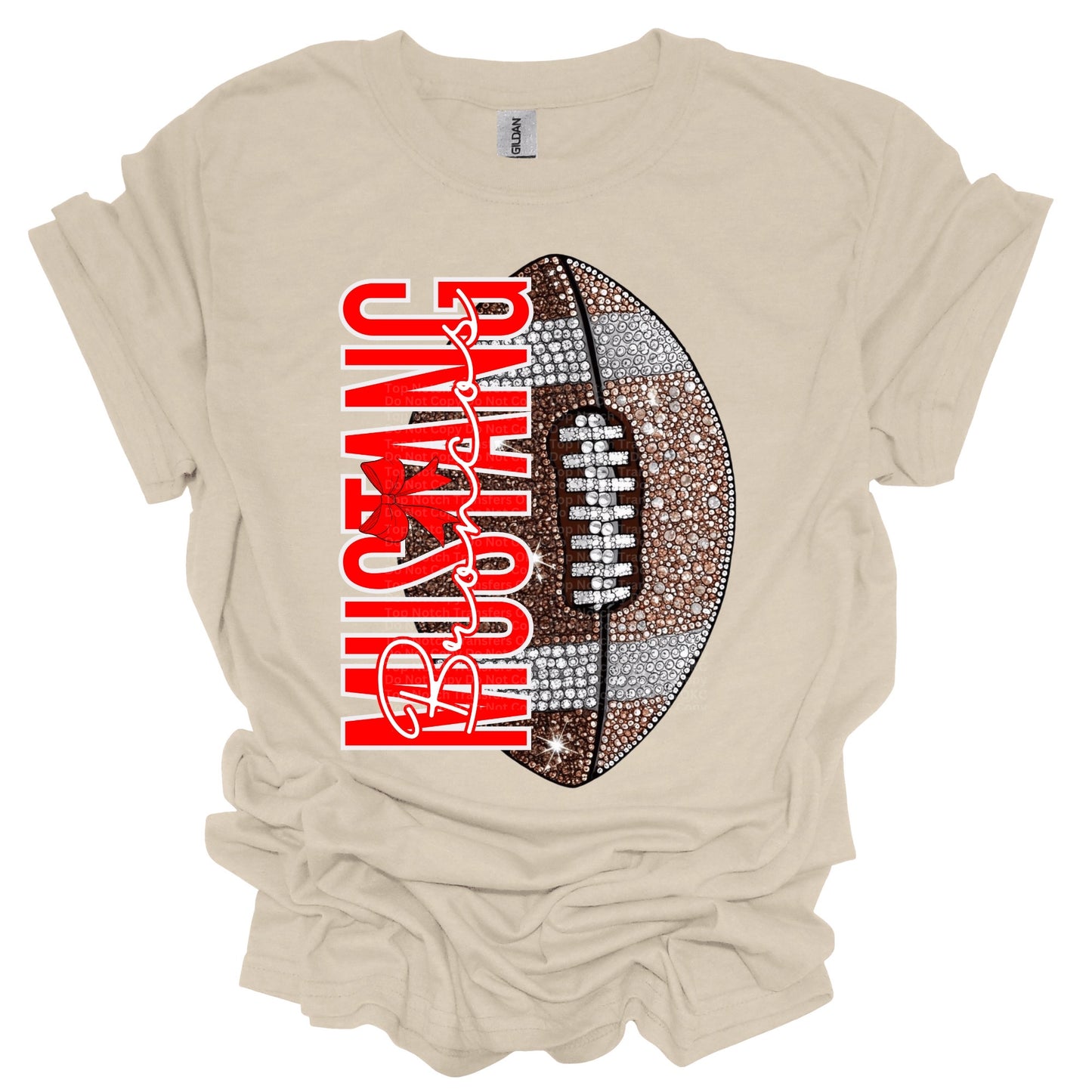 Mustang Broncos Faux Rhinestone Football T-Shirt