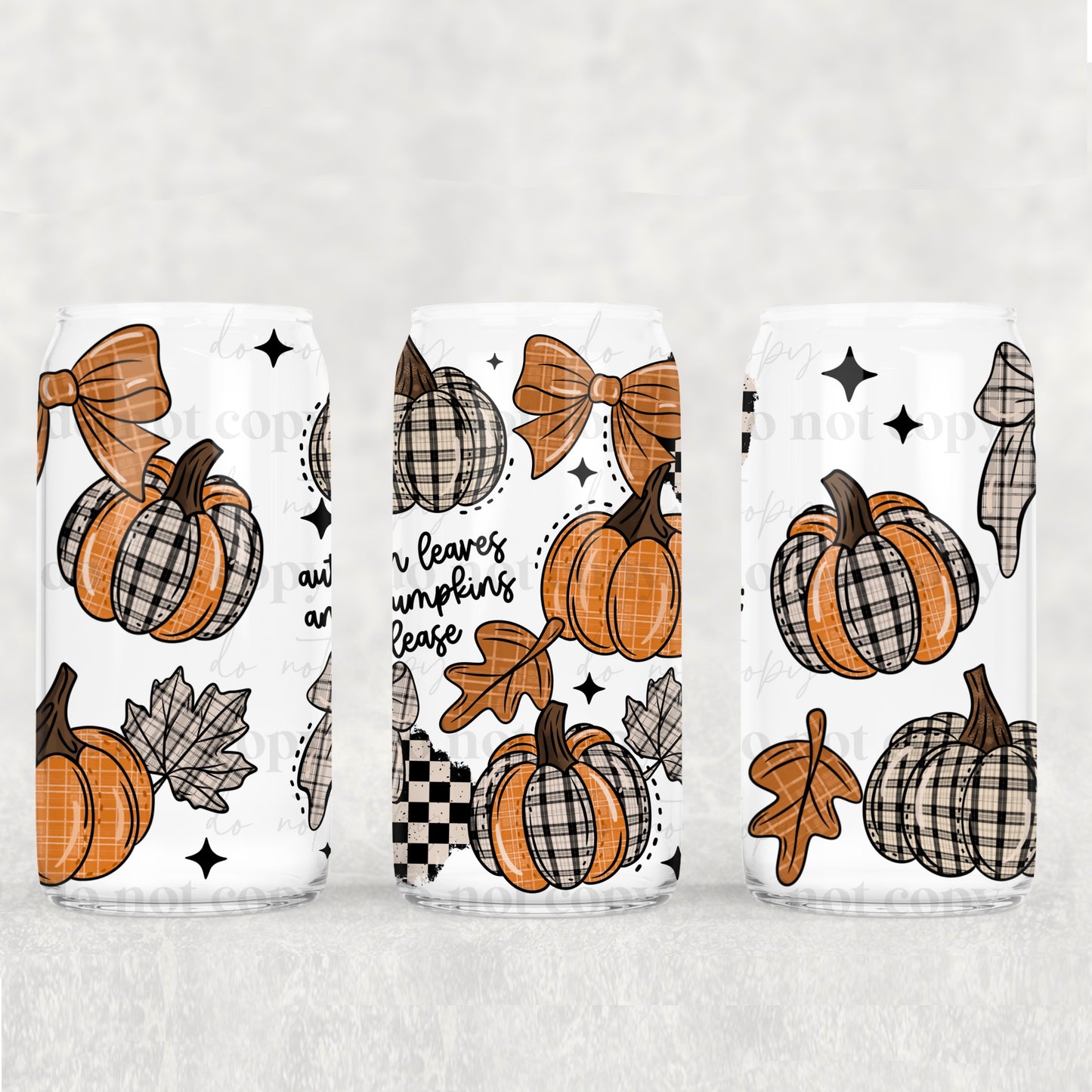 Autumn Leaves And Pumpkins Please Plaid Pumpkins & Leaves UV DTF 16 oz Cup Wrap *CSC 0925*