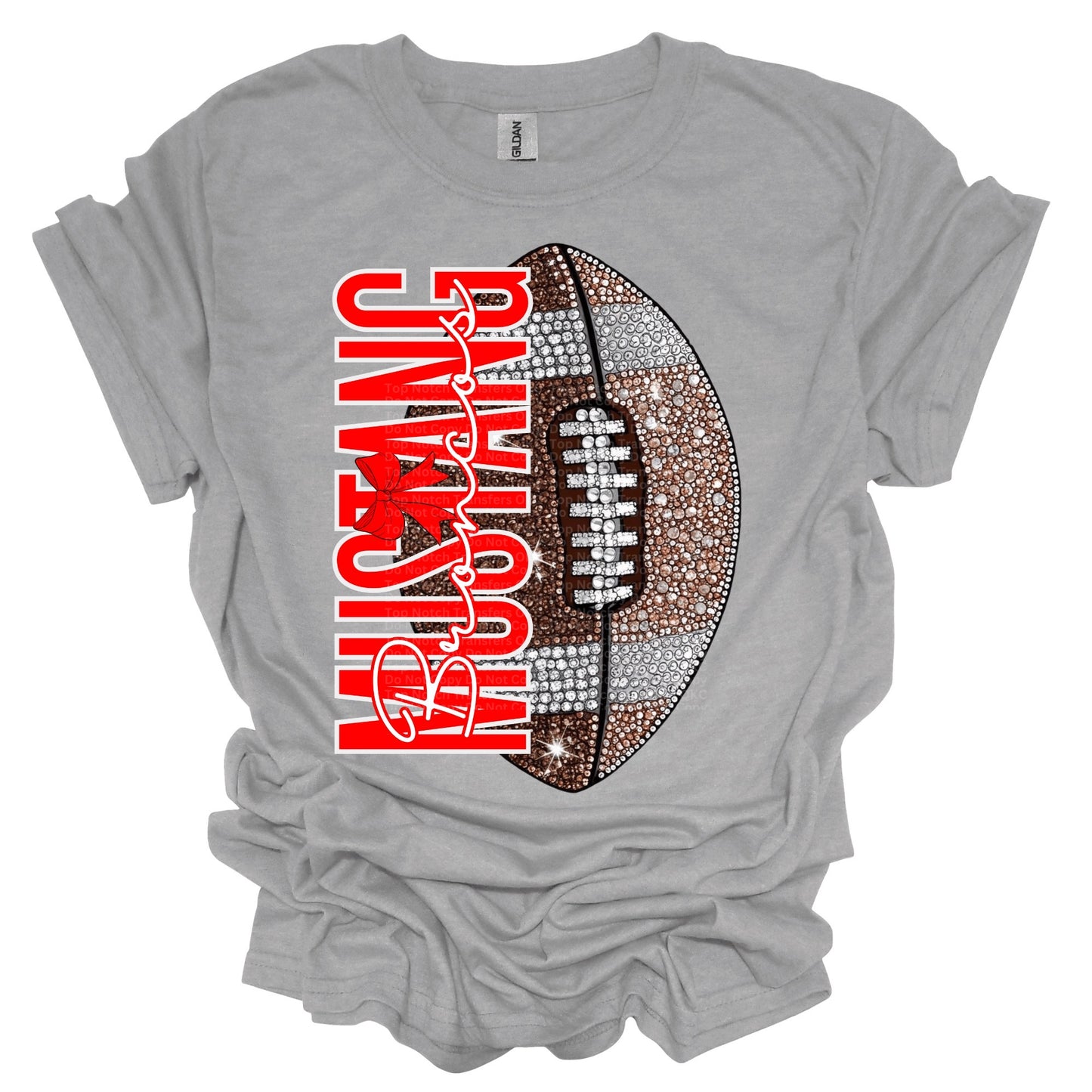 Mustang Broncos Faux Rhinestone Football T-Shirt