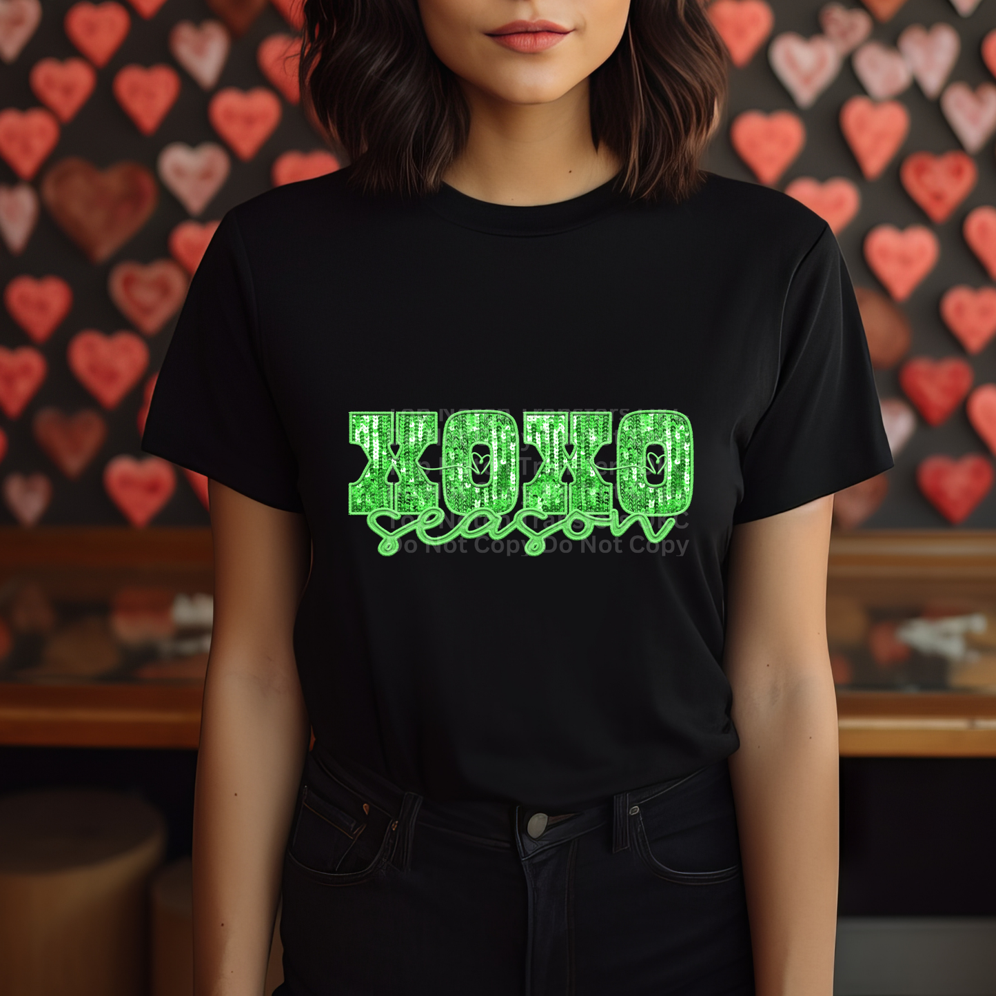 XOXO Season Green Faux Sequin DTF Transfer