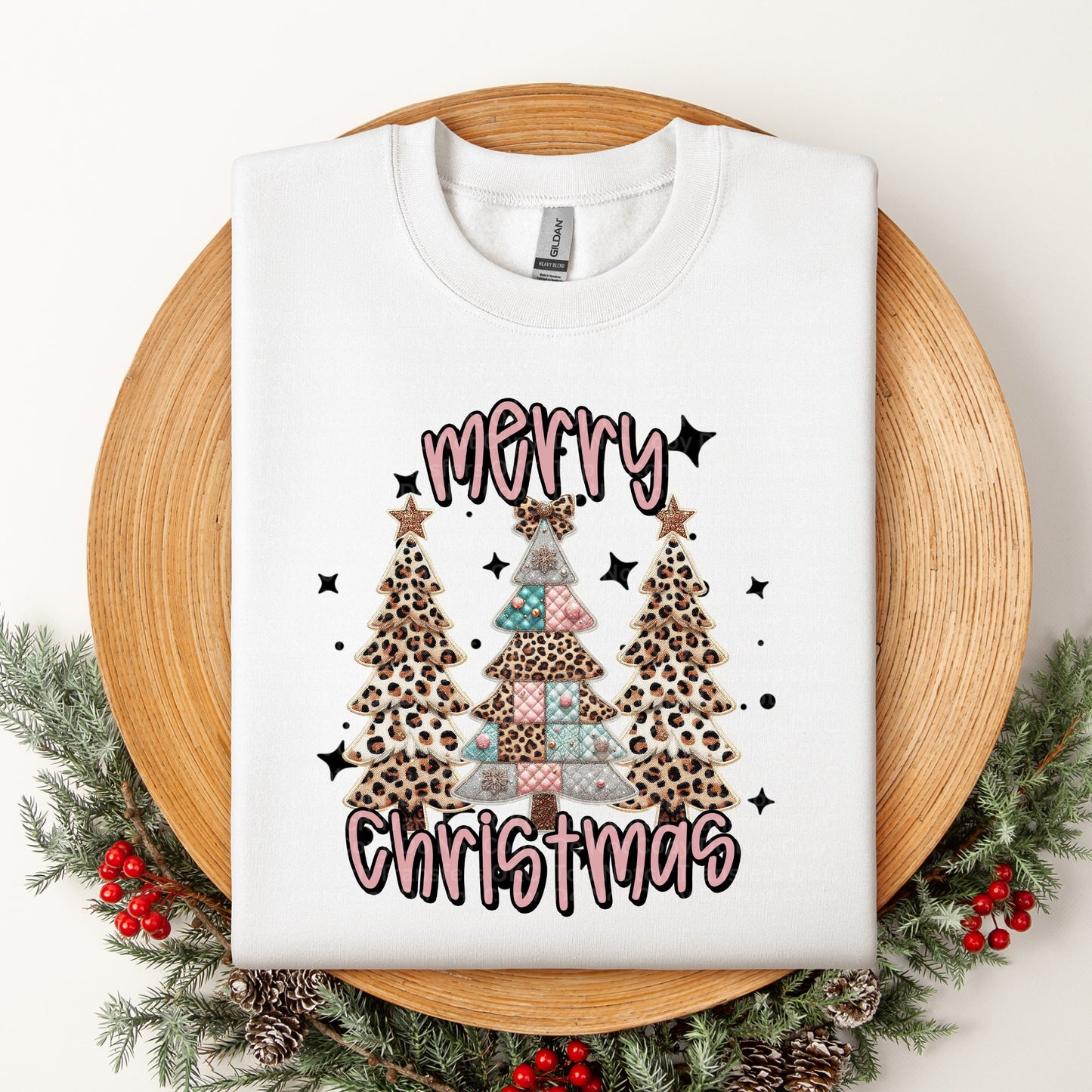 Merry Christmas Leopard Print Trees DTF Transfer