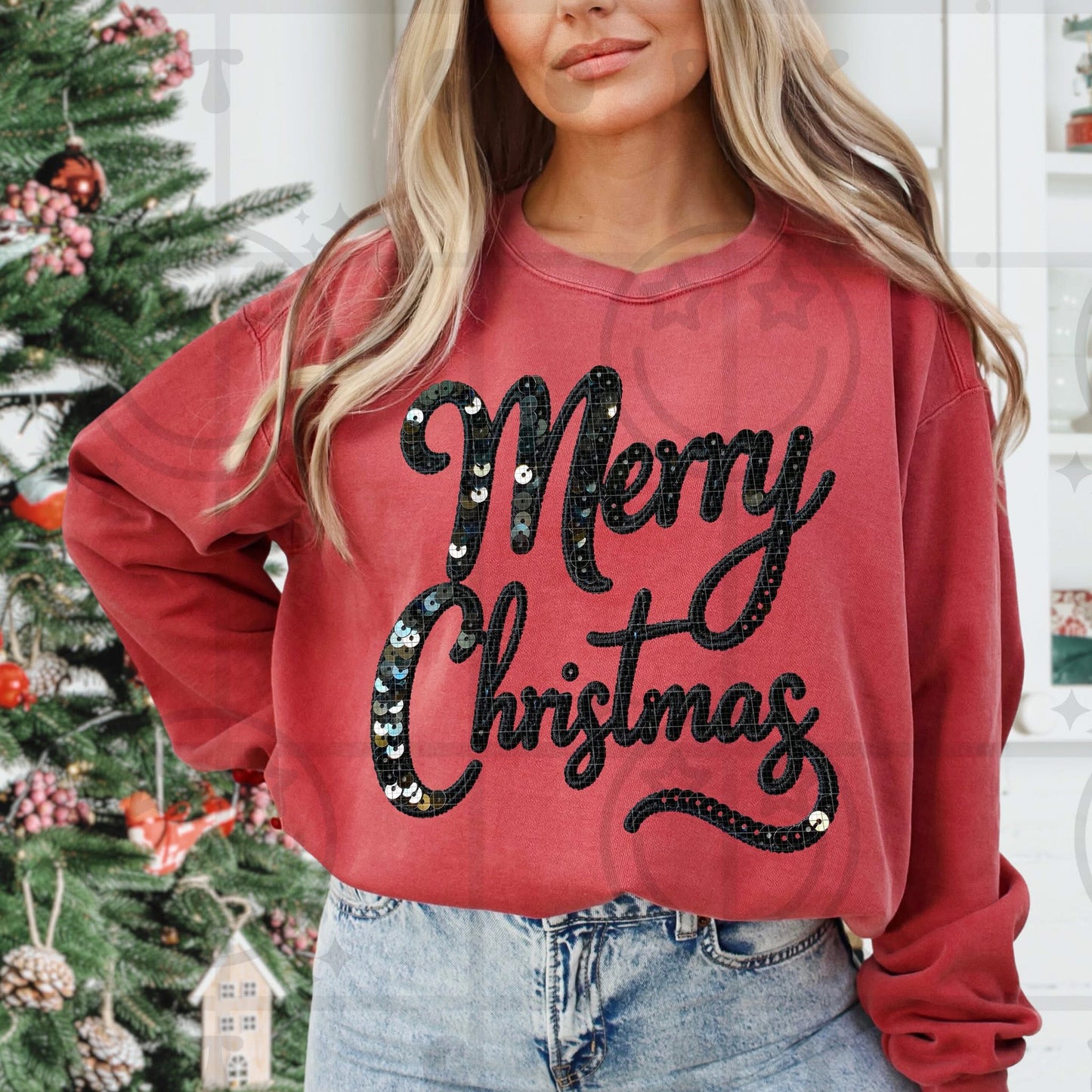 Merry Christmas Faux Sequin DTF Transfer