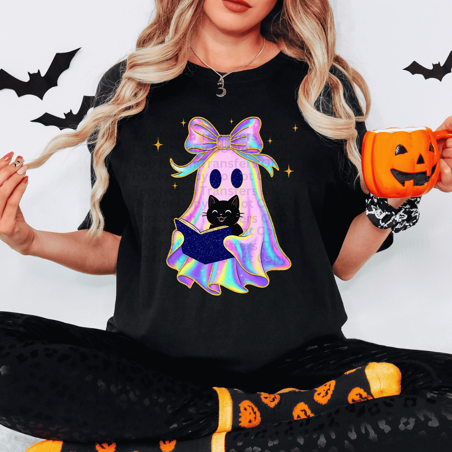 Iridescent Ghost w/ Cat & Book DTF Transfer