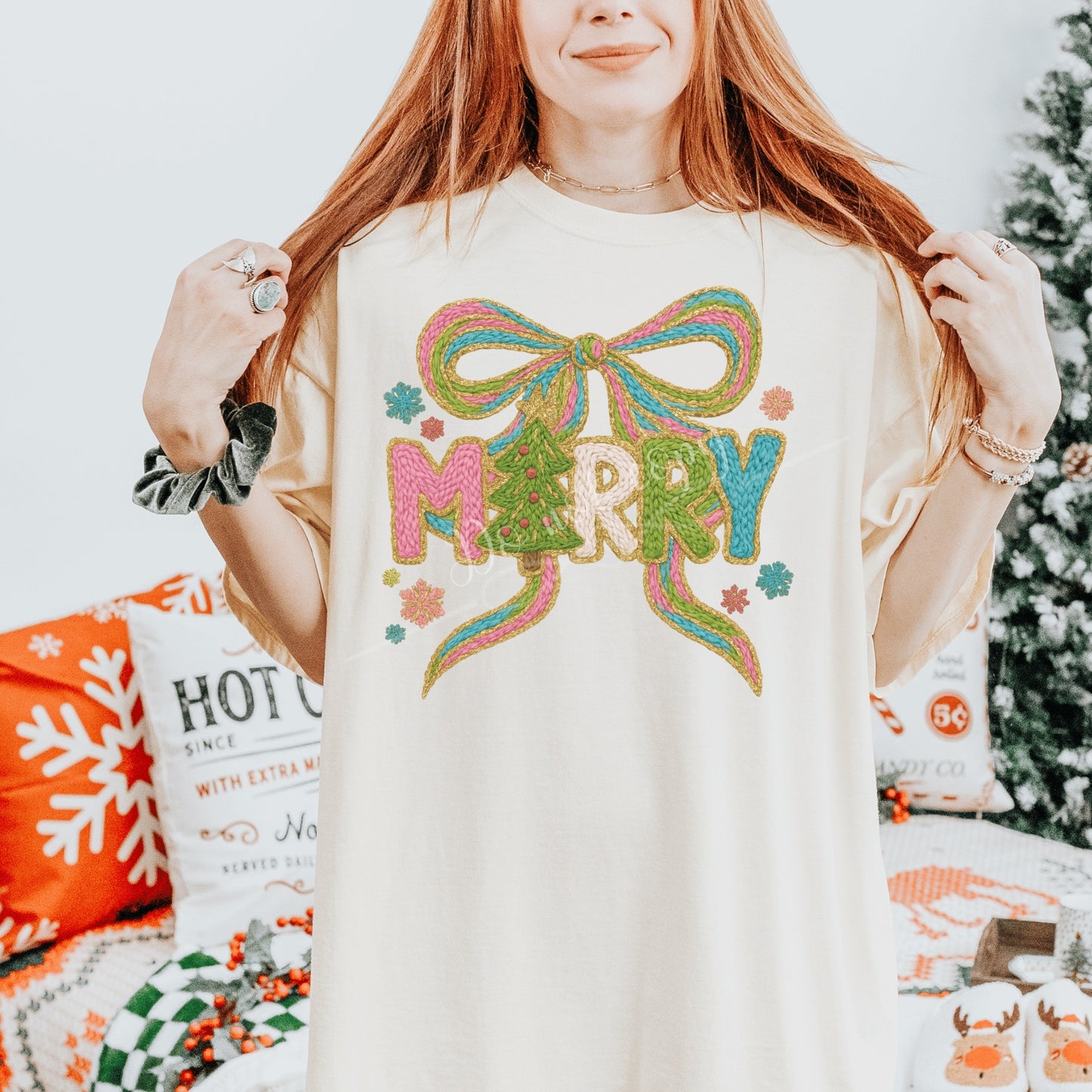 Faux Yarn Merry Bow DTF Transfer