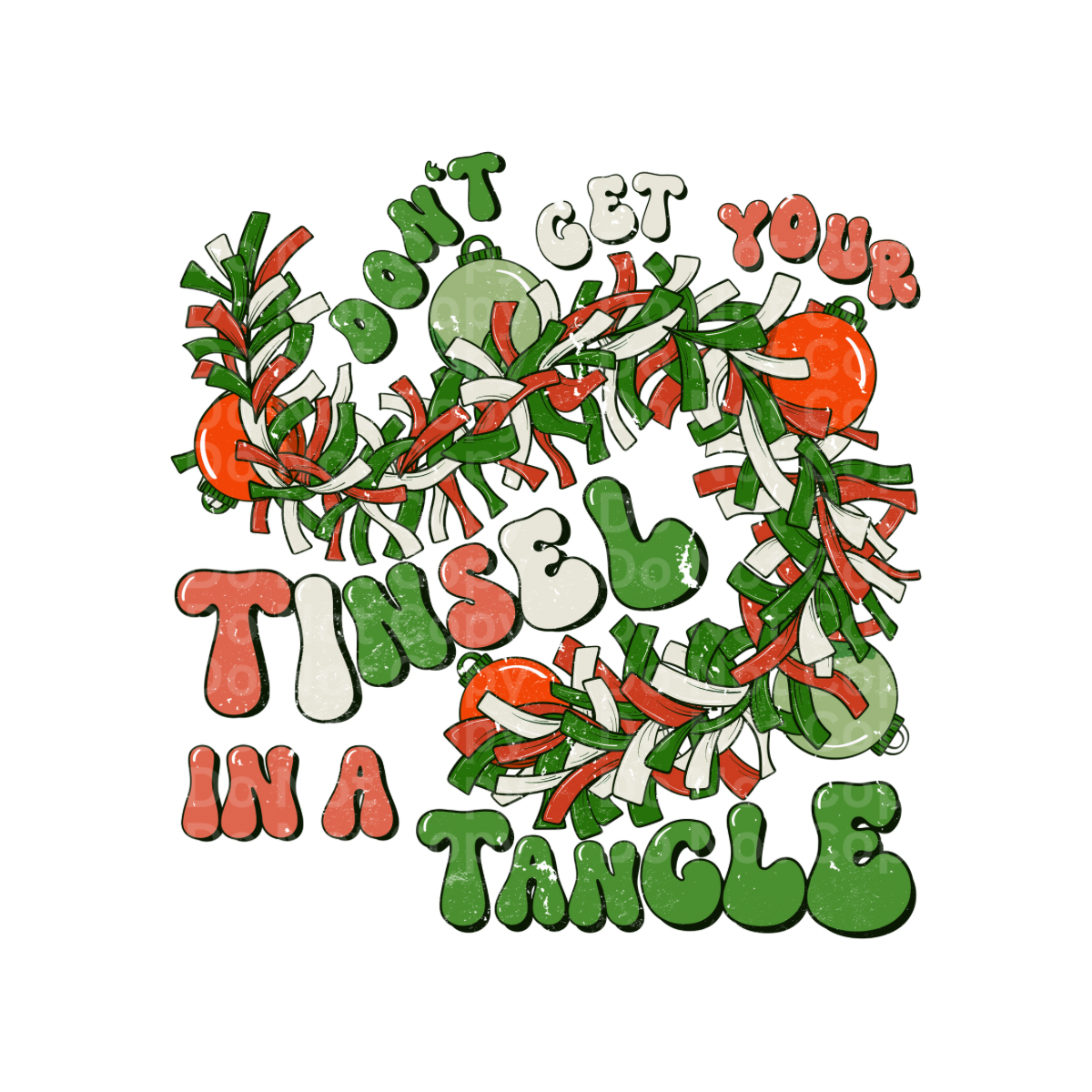 Tinsel in a Tangle Red/Green DTF Transfer