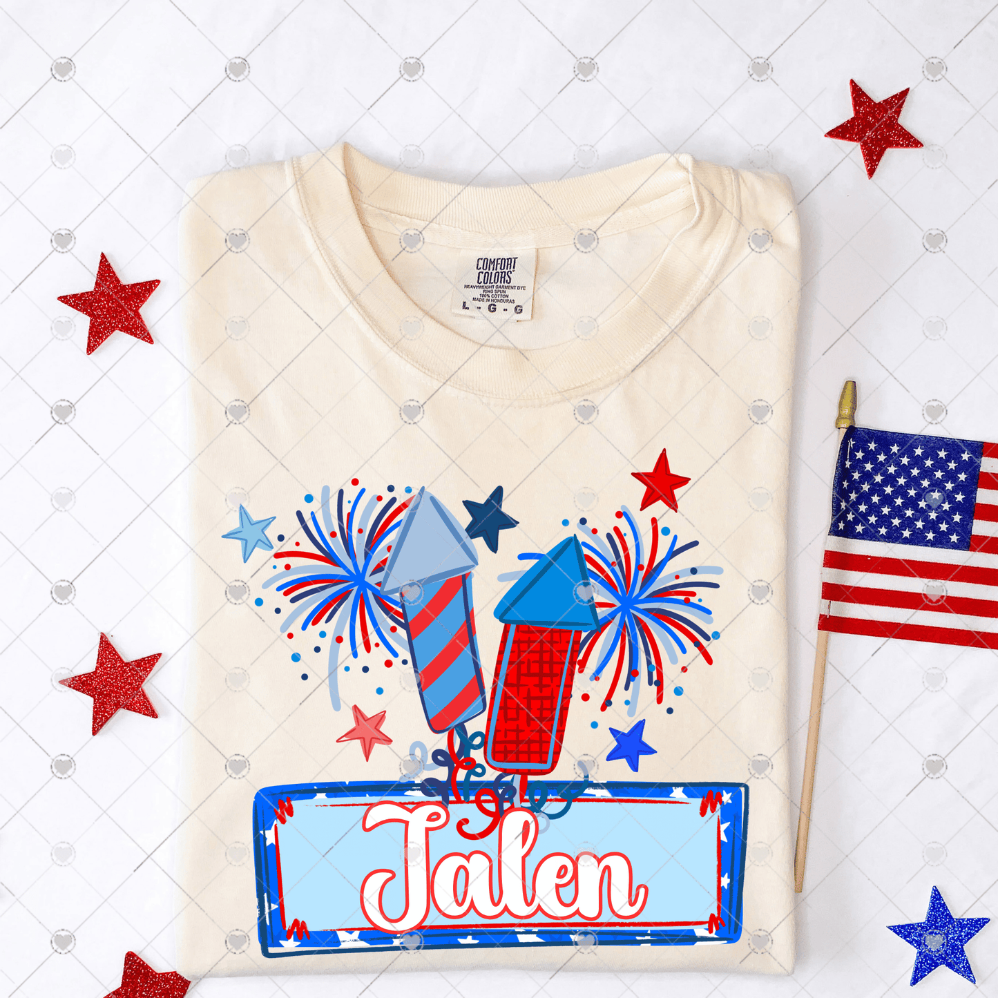 Custom Fireworks w/ Name DTF Transfer