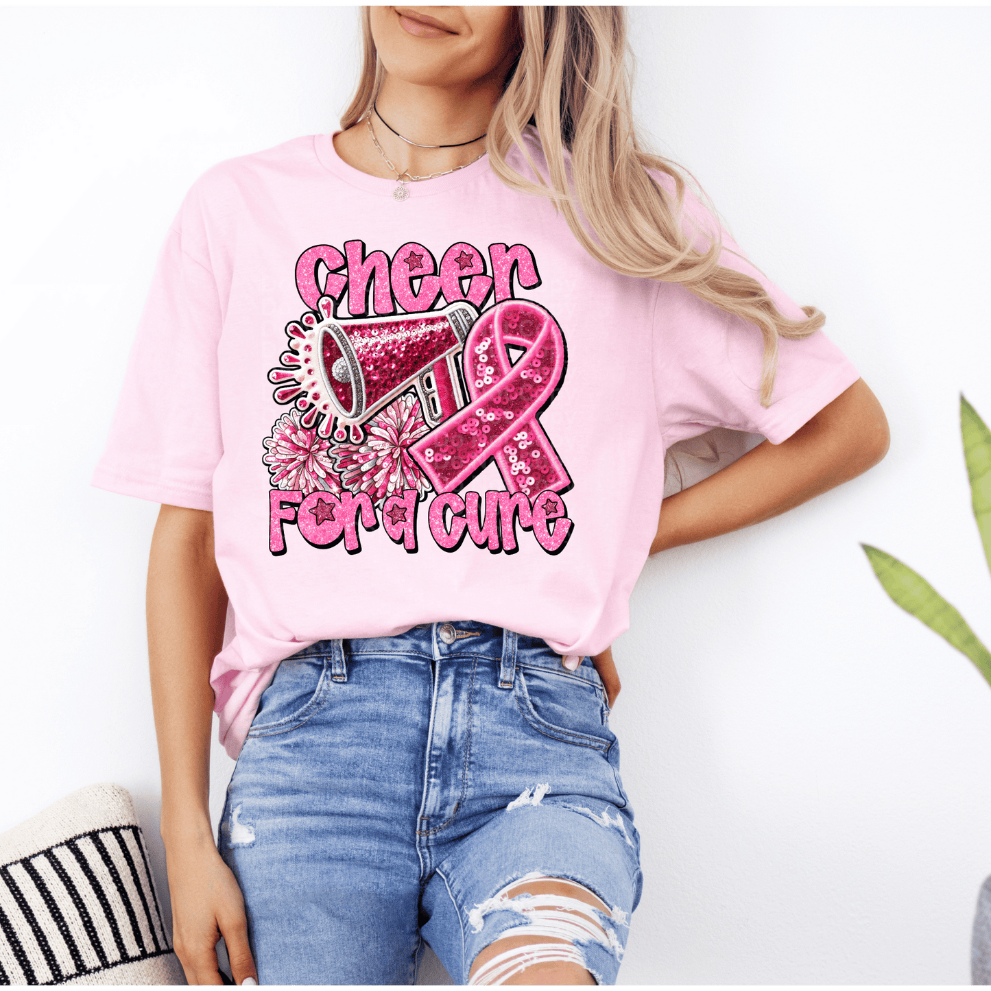 Cheer for a Cure Faux Sequin/Embroidery DTF Transfer