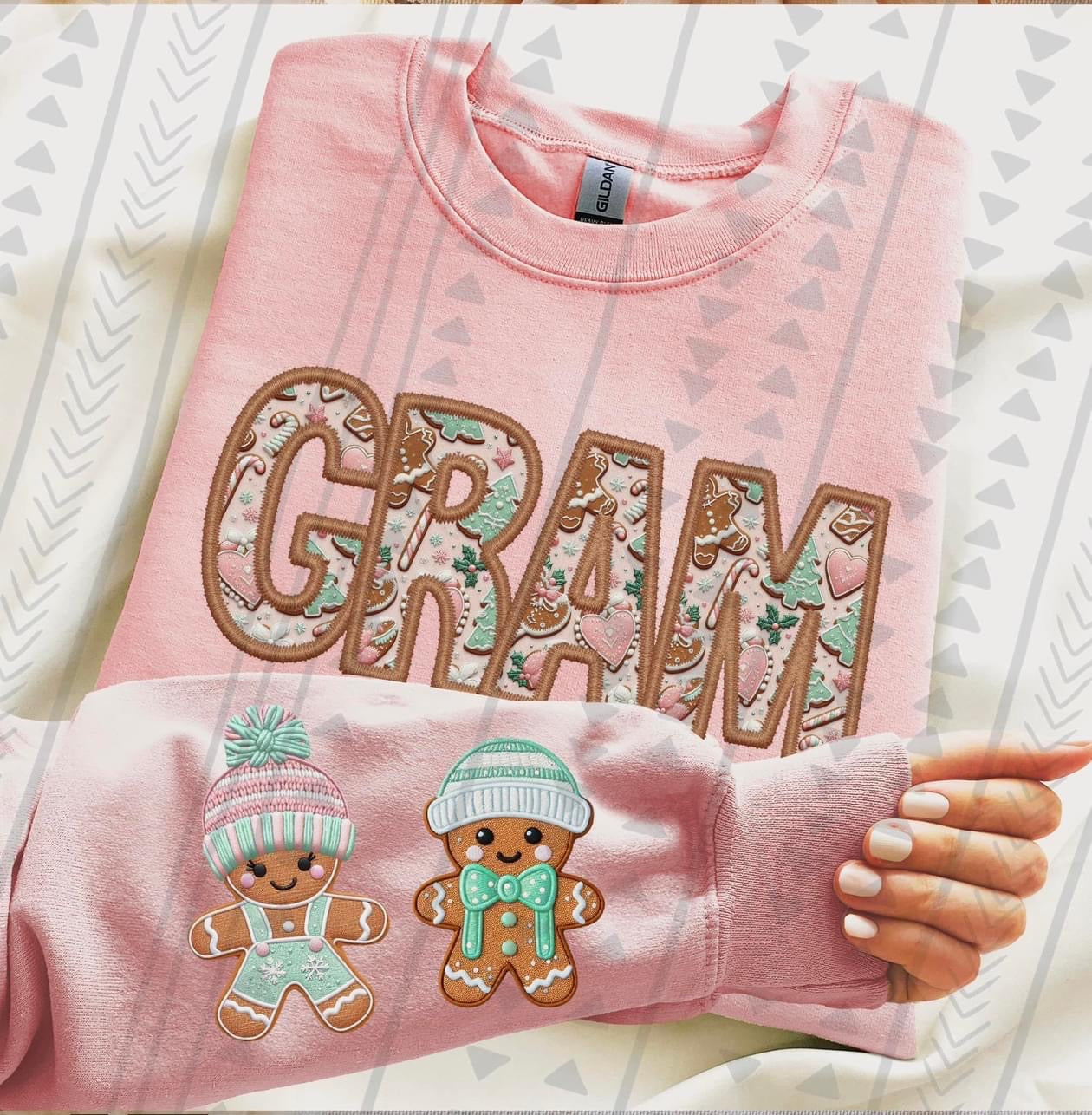 Gram Gingerbread Faux Embroidery DTF Transfer *For sleeve designs leave names in checkout notes*
