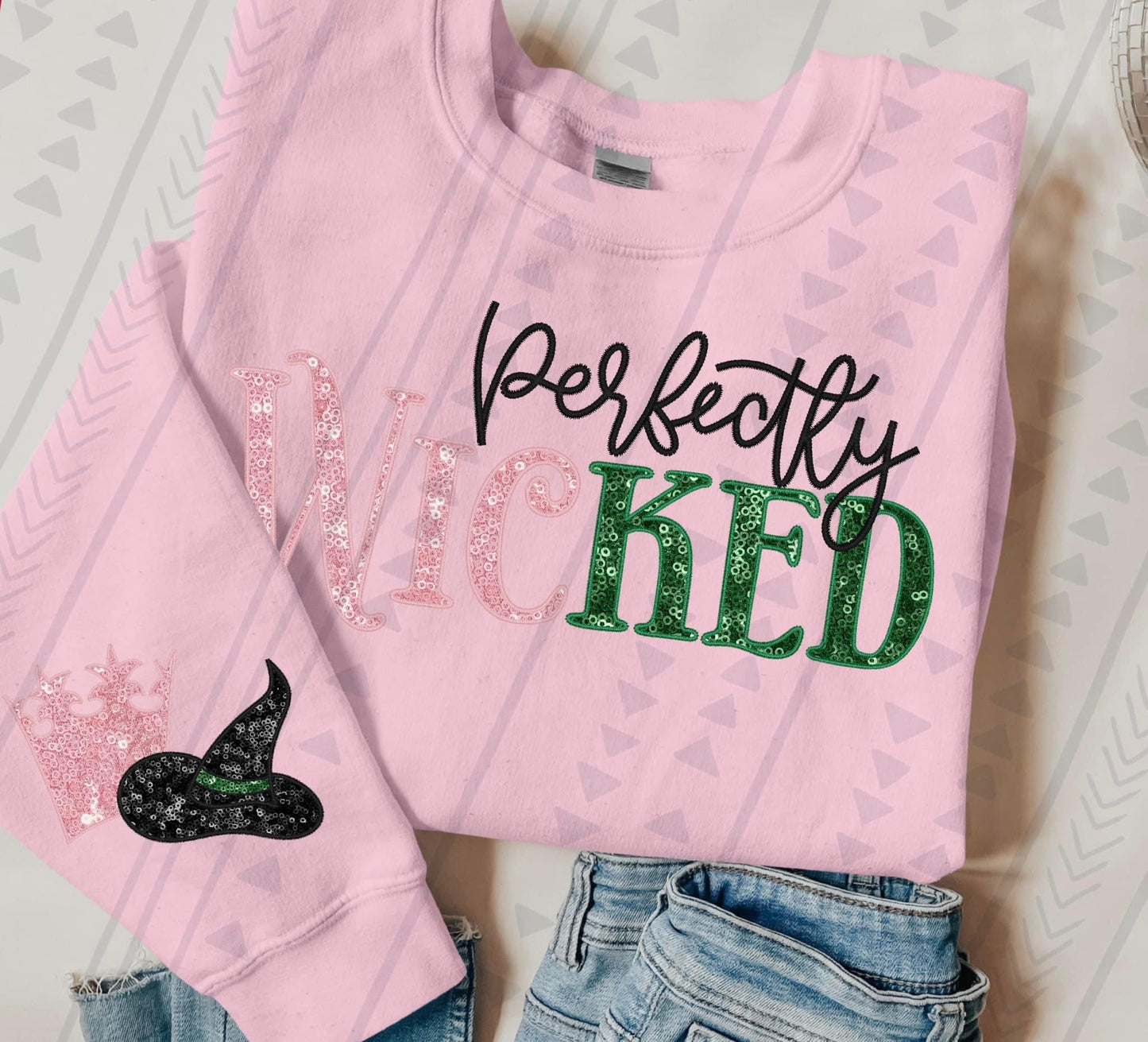 Perfectly Wicked Pink & Green Faux Sequin *with optional sleeve design* DTF Transfer