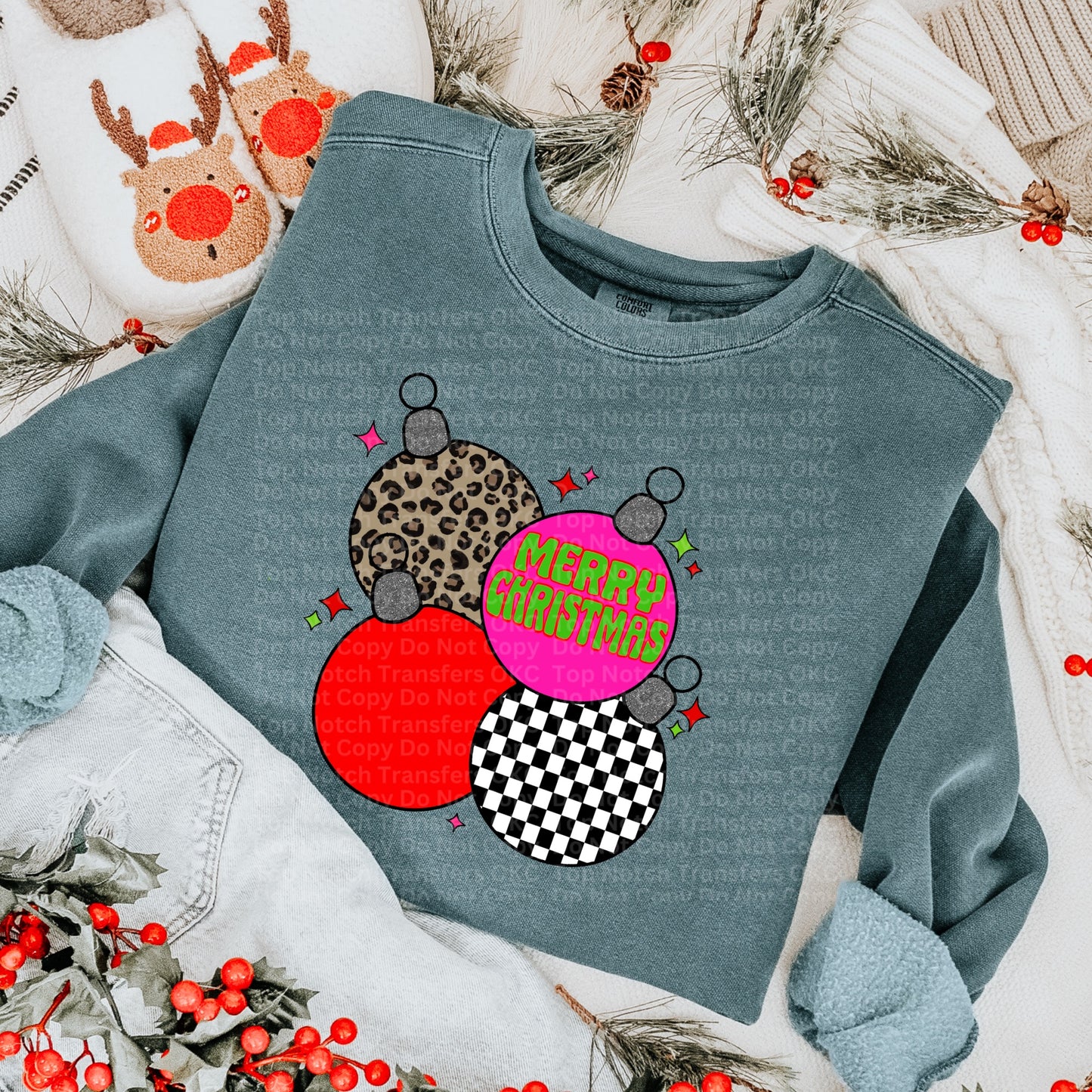 Merry Christmas Red & Checkered Ornaments DTF Transfer