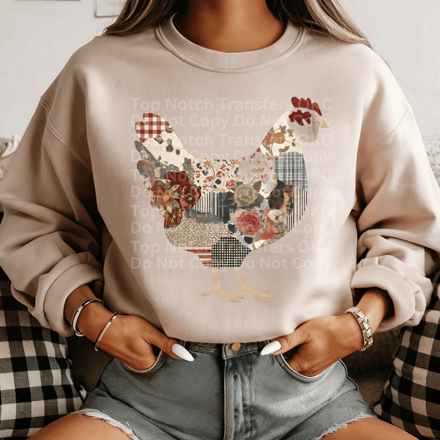 Patchwork Chicken DTF Transfer