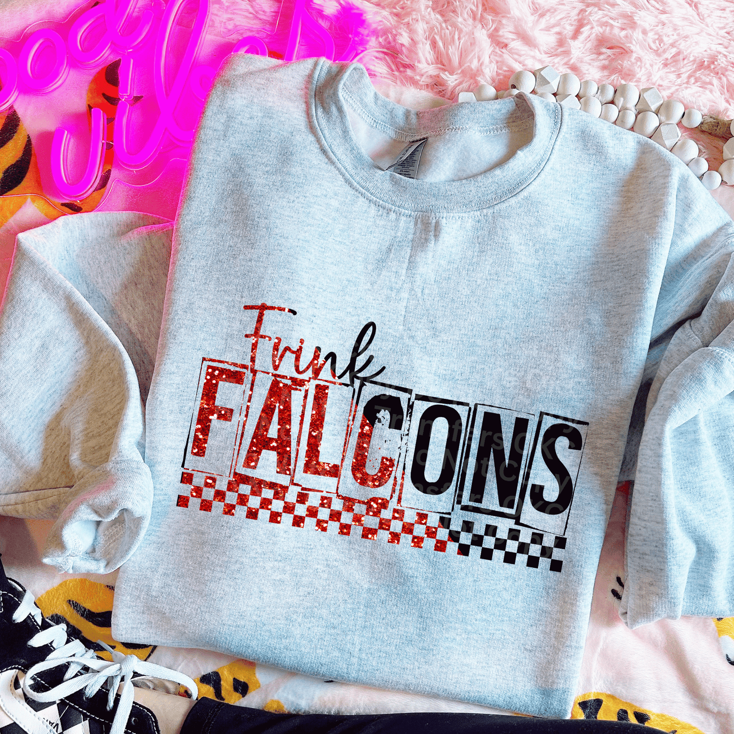 Frink Falcons Red Glitter/Black DTF Transfer