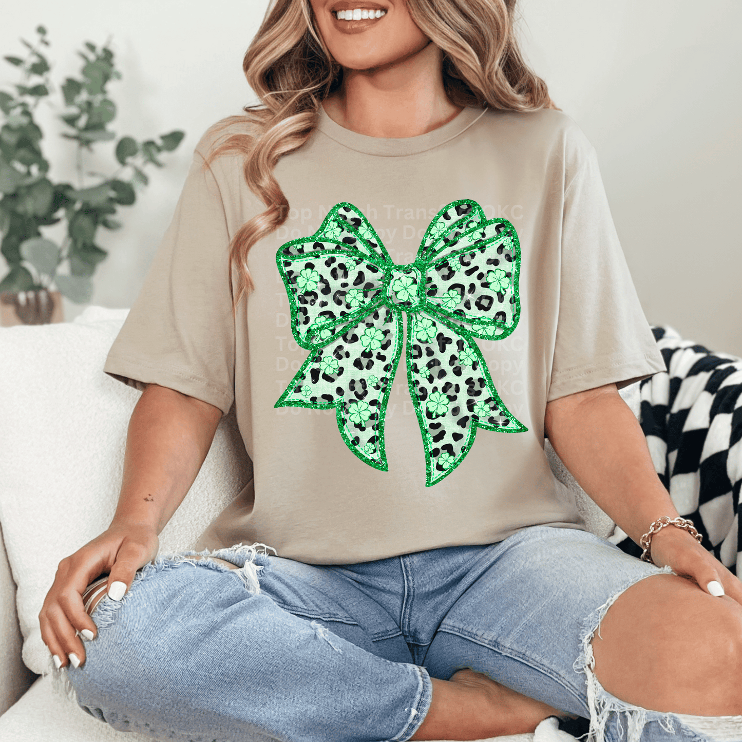 St. Patricks Leopard & Green Bow DTF Transfer