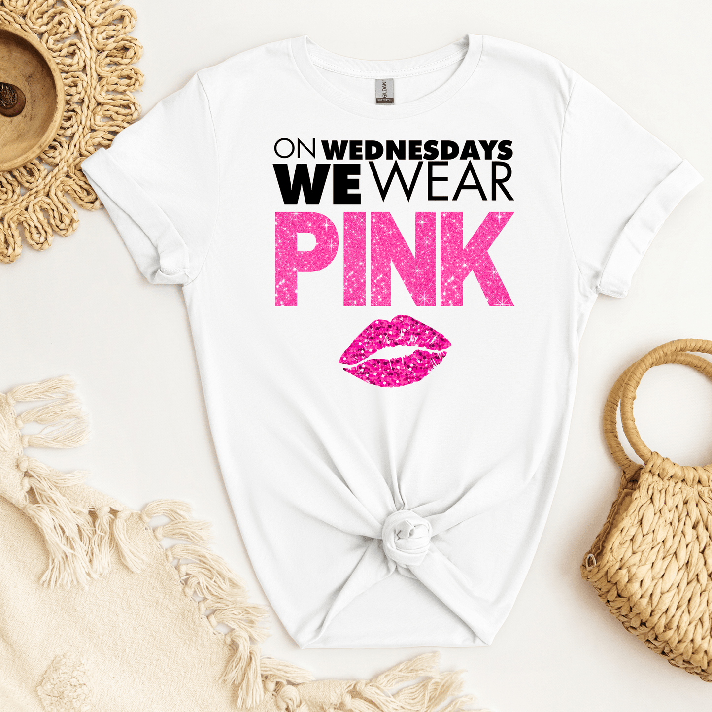 On Wednesdays Pink Glitter Black DTF Transfer