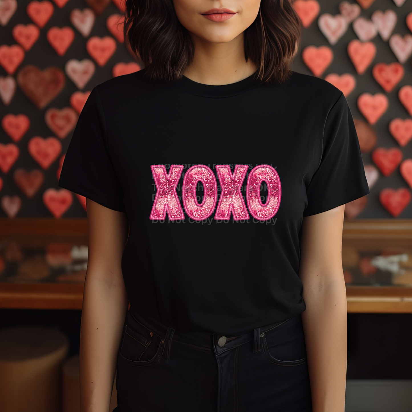 XOXO Pink Faux Glitter DTF Transfer