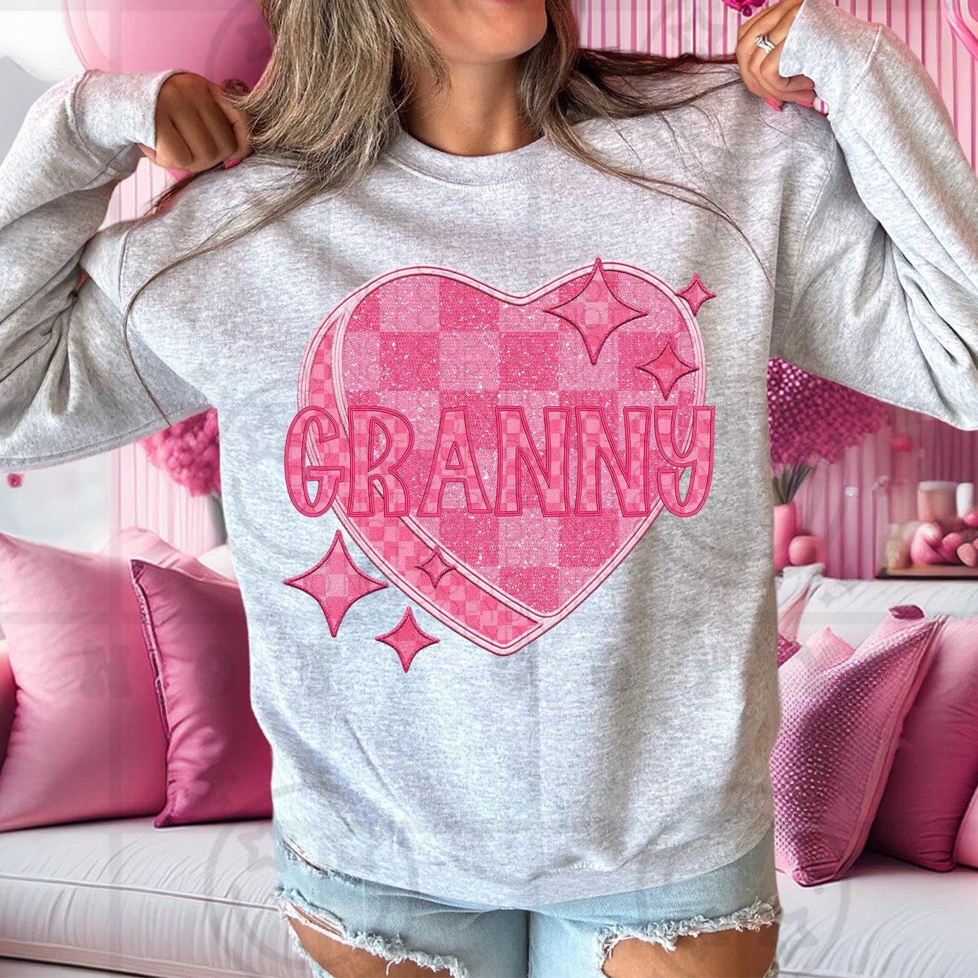Granny - Pink Checkered Heart DTF Transfer