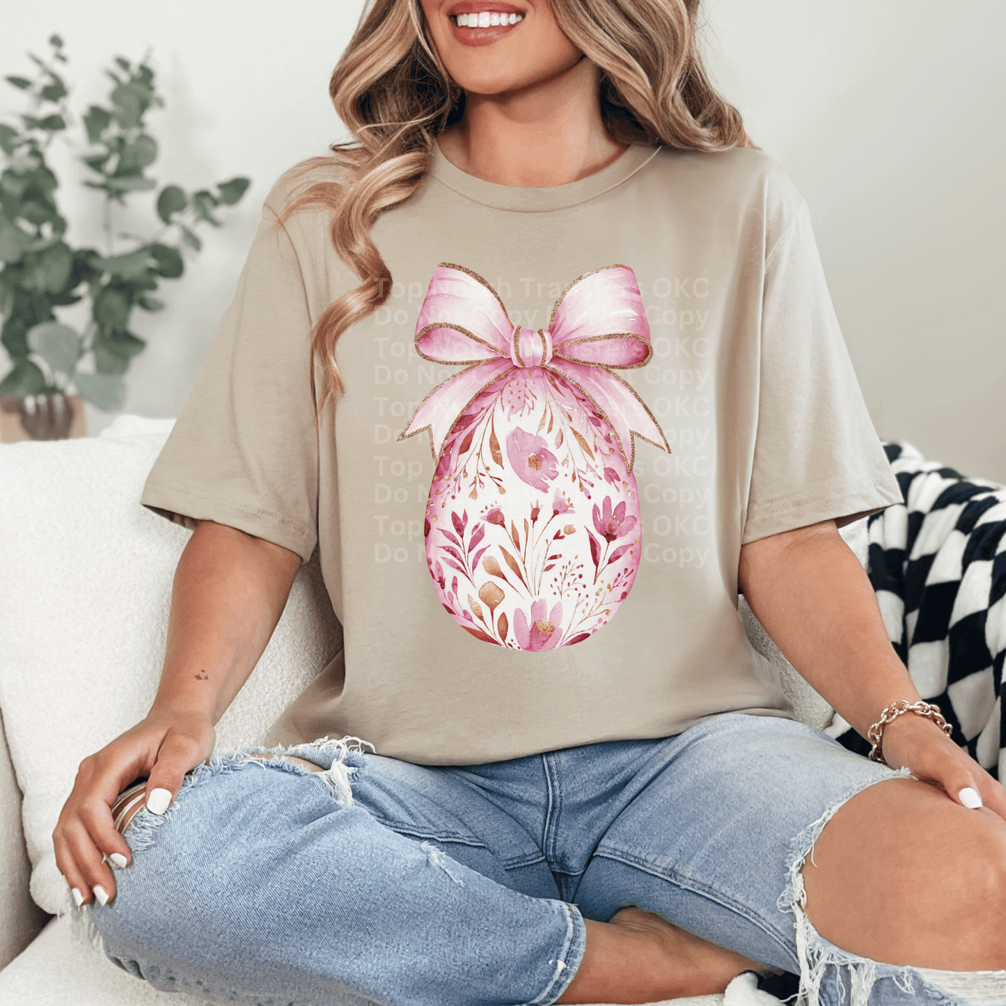 Pink Floral Egg w/ Pink Bow DTF Transfer