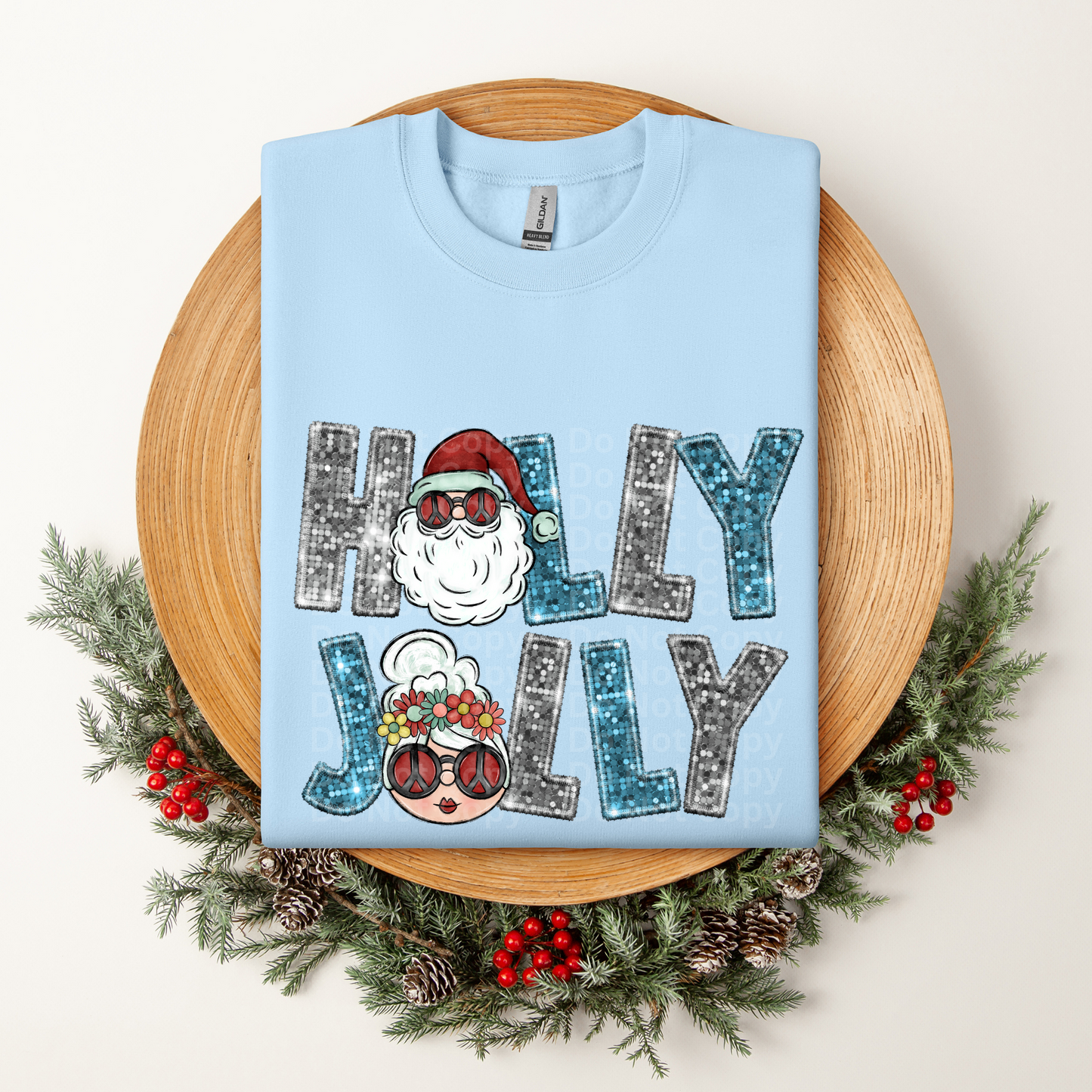 Holly Jolly Blue/Grey DTF Transfer