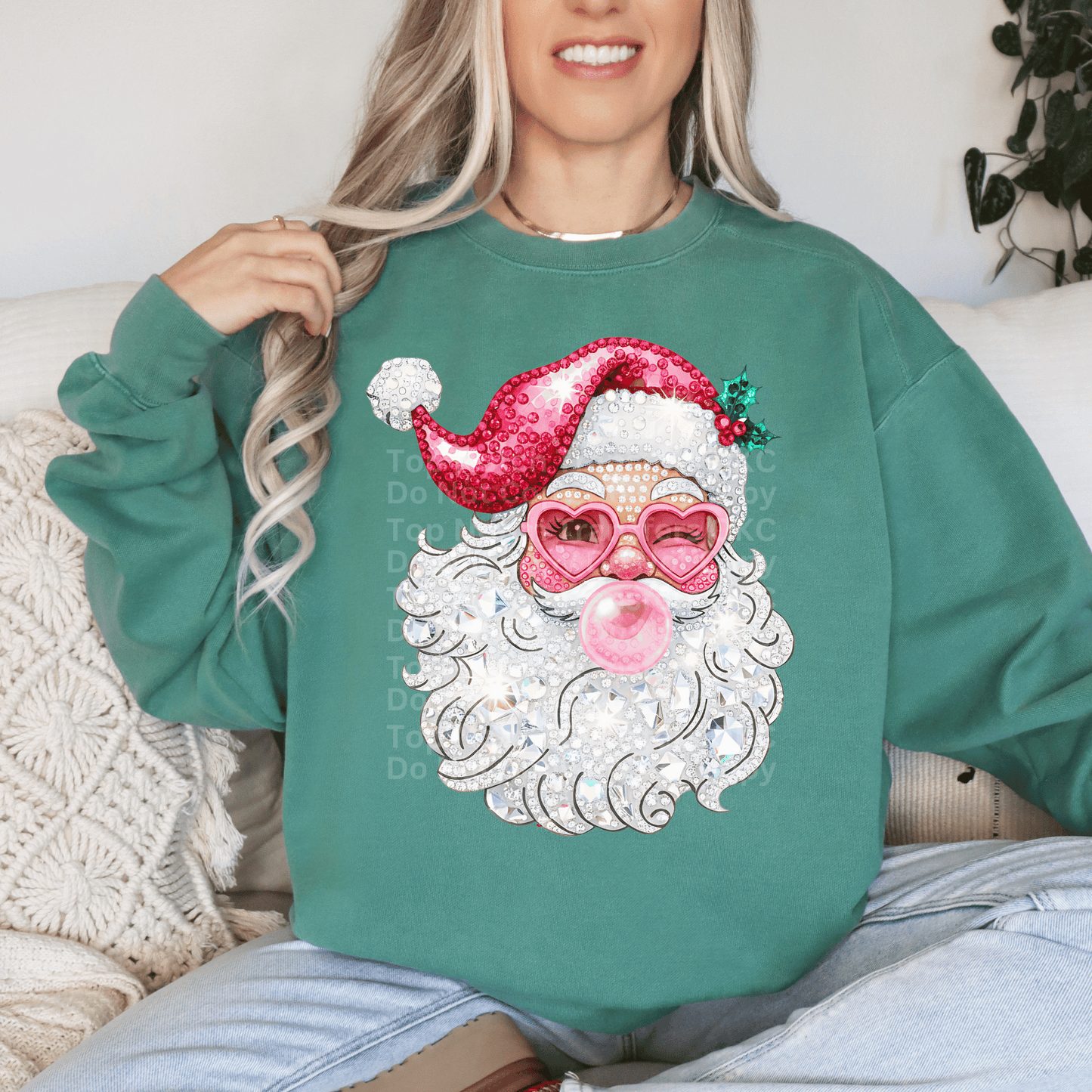 Faux Rhinestone Santa Blowing Bubble DTF Transfer
