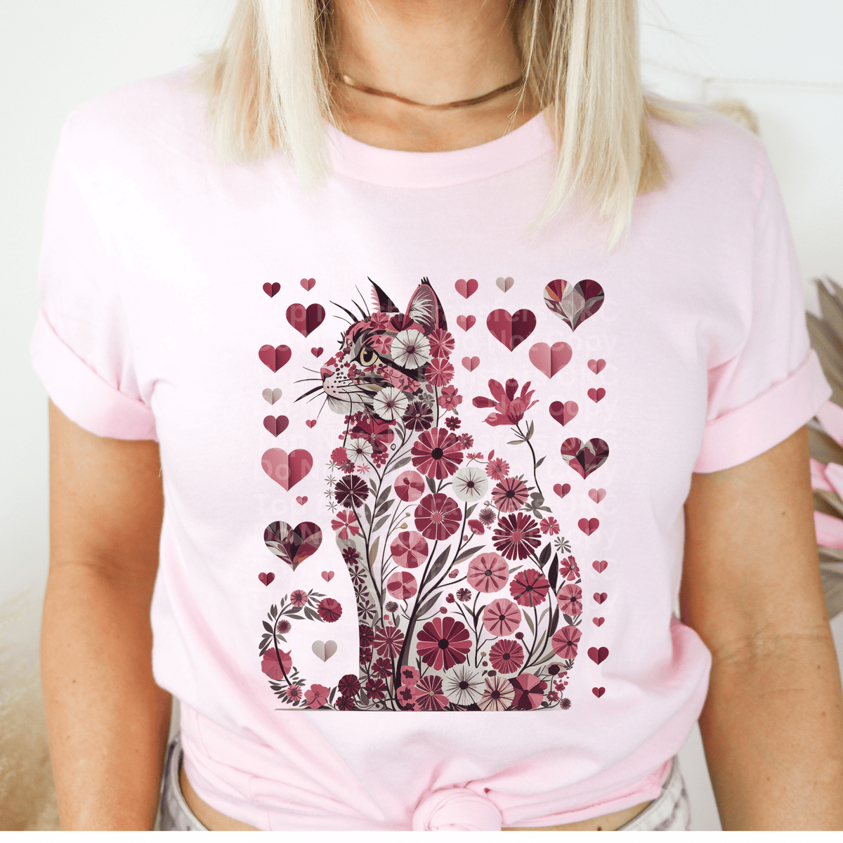 Valentine Floral Cat DTF Transfer