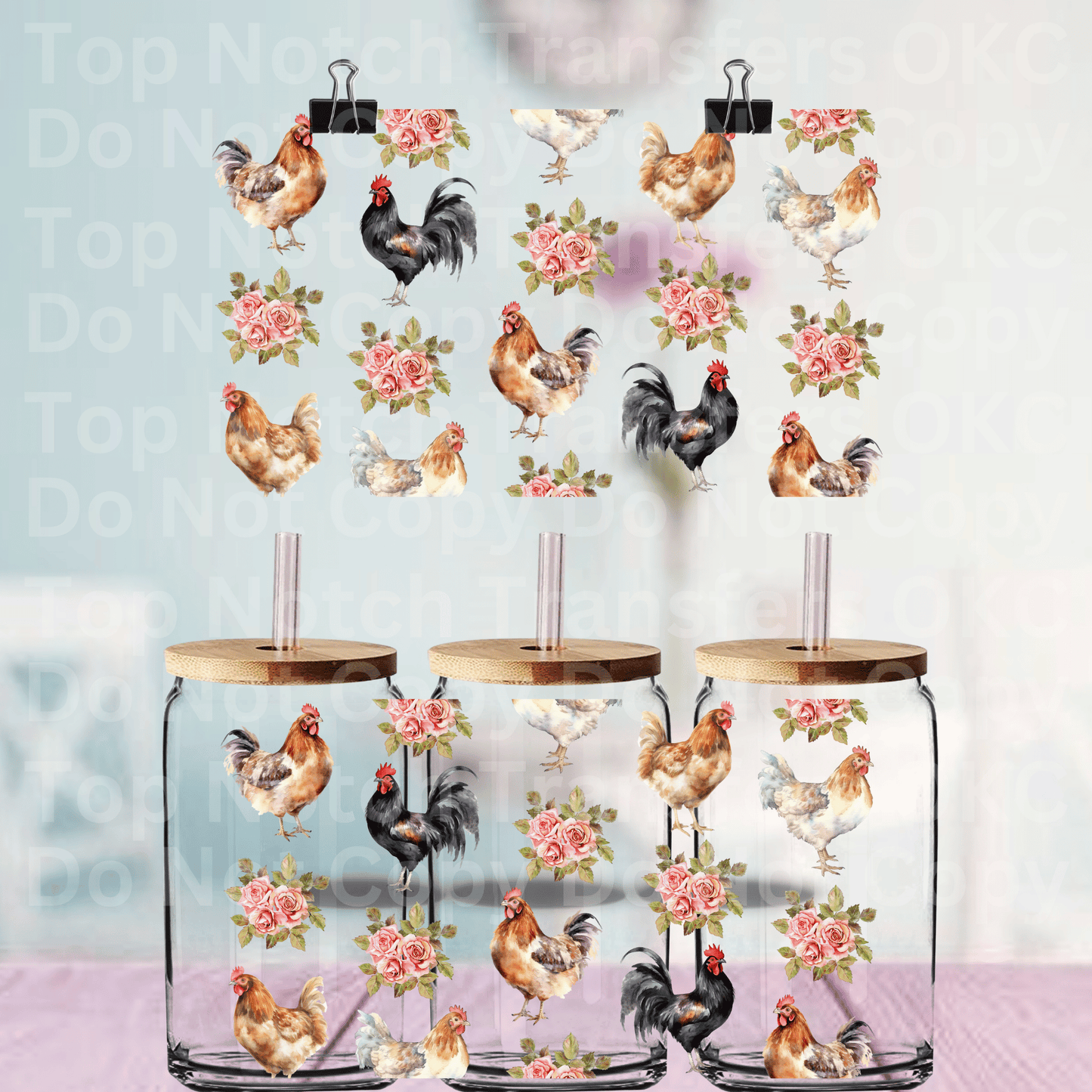 Chickens and Floral UV DTF 16 oz Cup Wrap