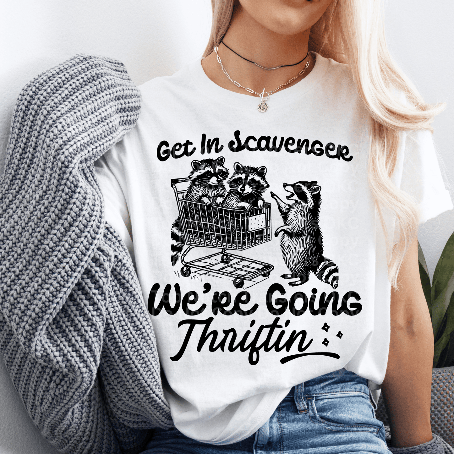 Get In Scavenger We're Going Thrifting Raccoon DTF Transfer