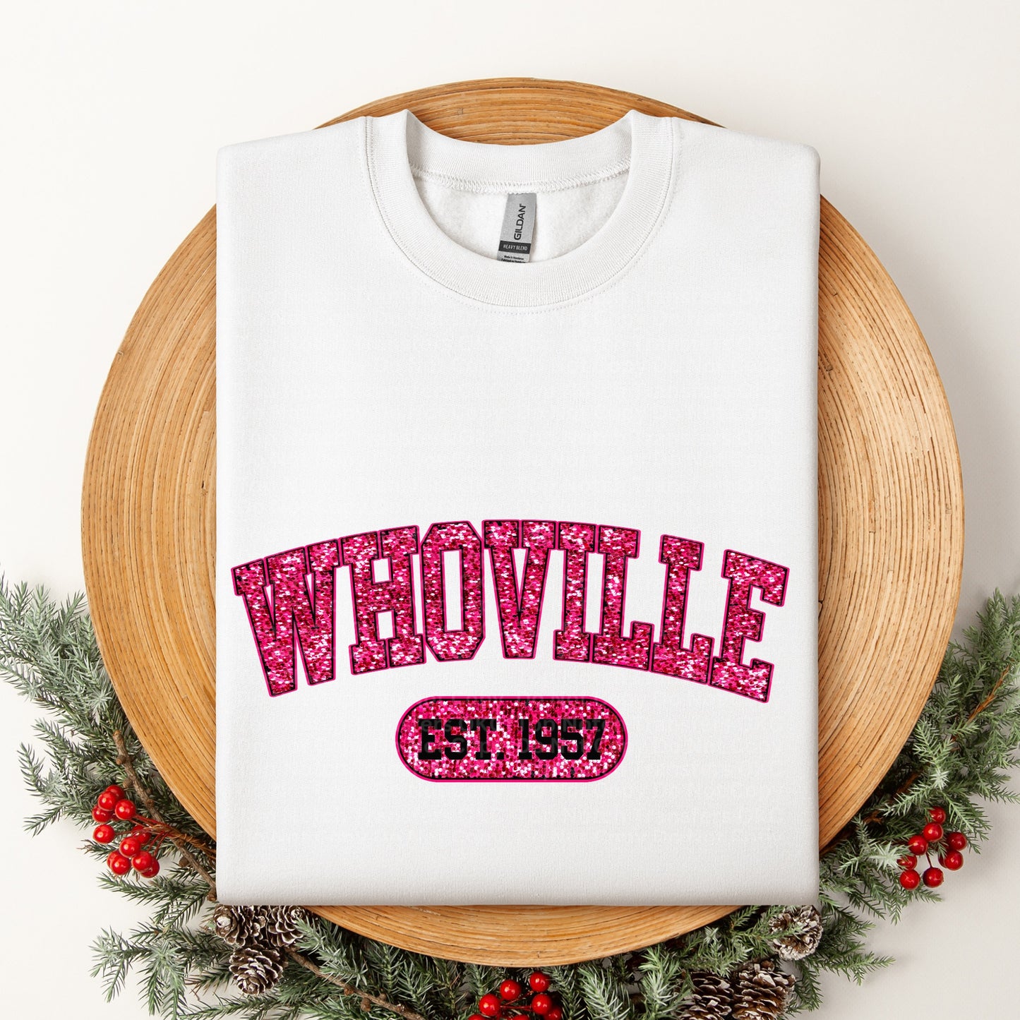 Whoville Est. 1957 Pink Faux Glitter DTF Transfer