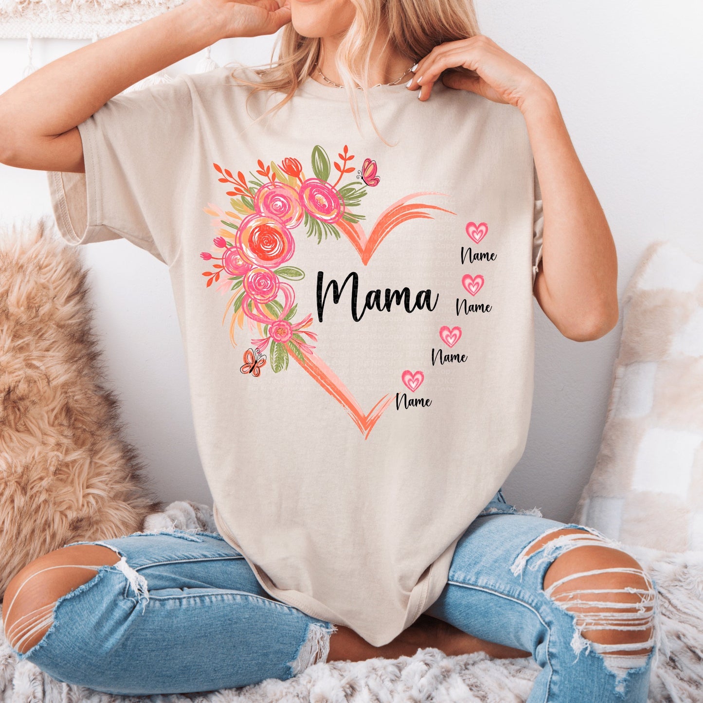 Mama Floral Heart w/ names *Custom- leave names in checkout notes*