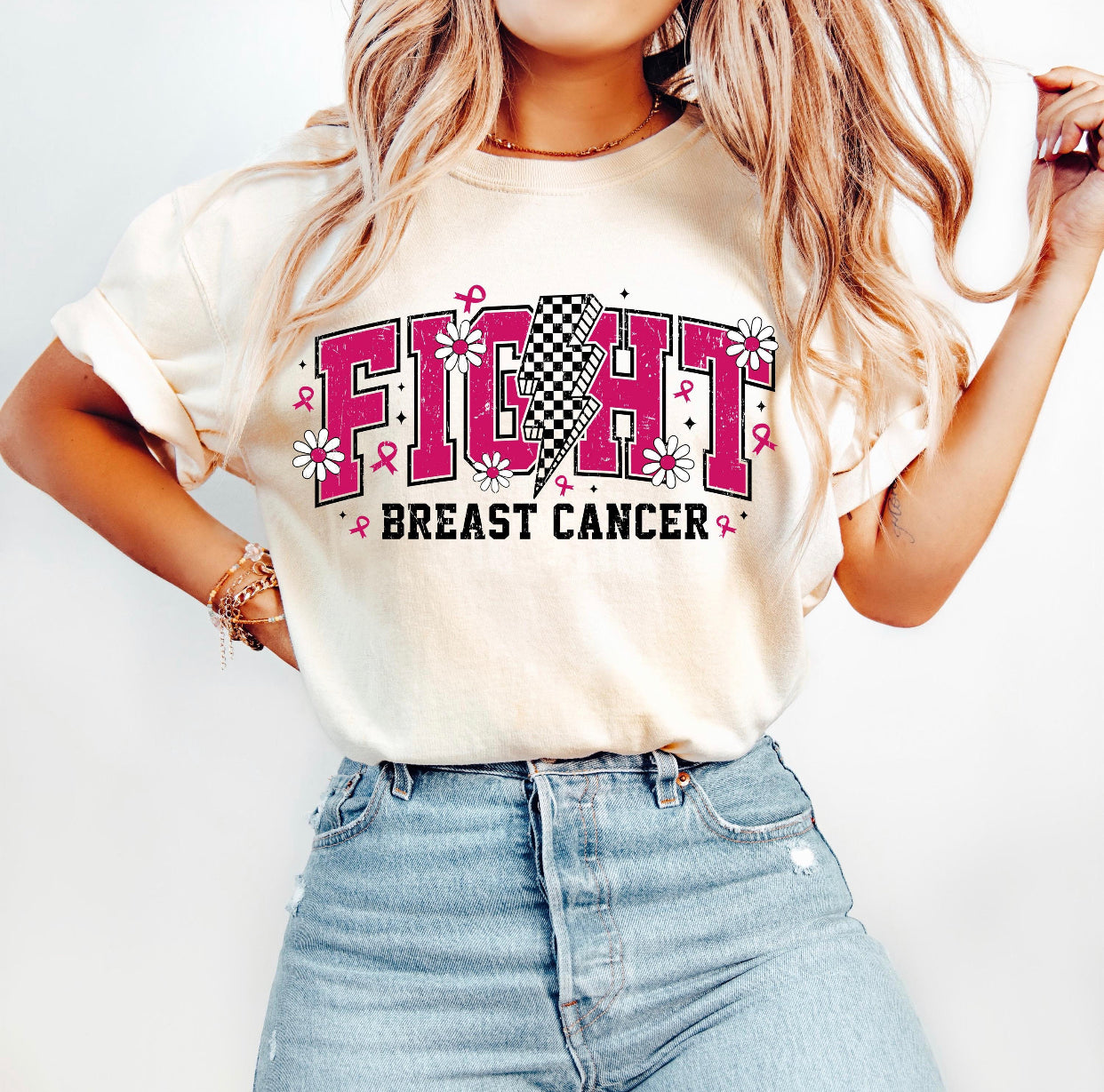 Fight Breast Cancer Checkered bolt DTF Transfer